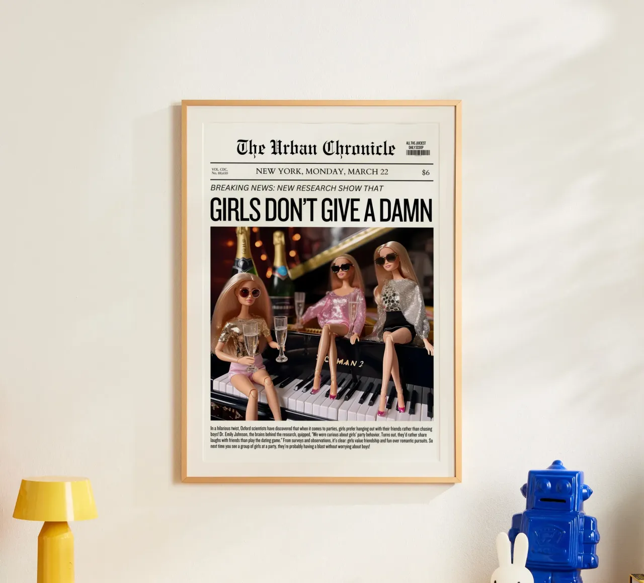 Giornale "Le ragazze non se ne fregano niente" | Barbie Party Pop Art P poster con telaio in plastica da NorwesClub