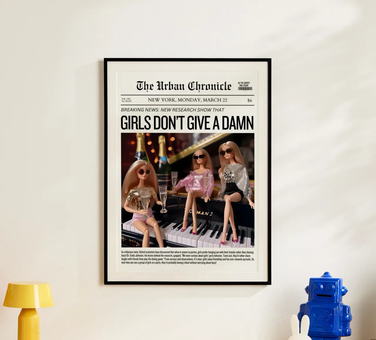 Giornale "Le ragazze non se ne fregano niente" | Barbie Party Pop Art P poster con telaio in plastica da NorwesClub