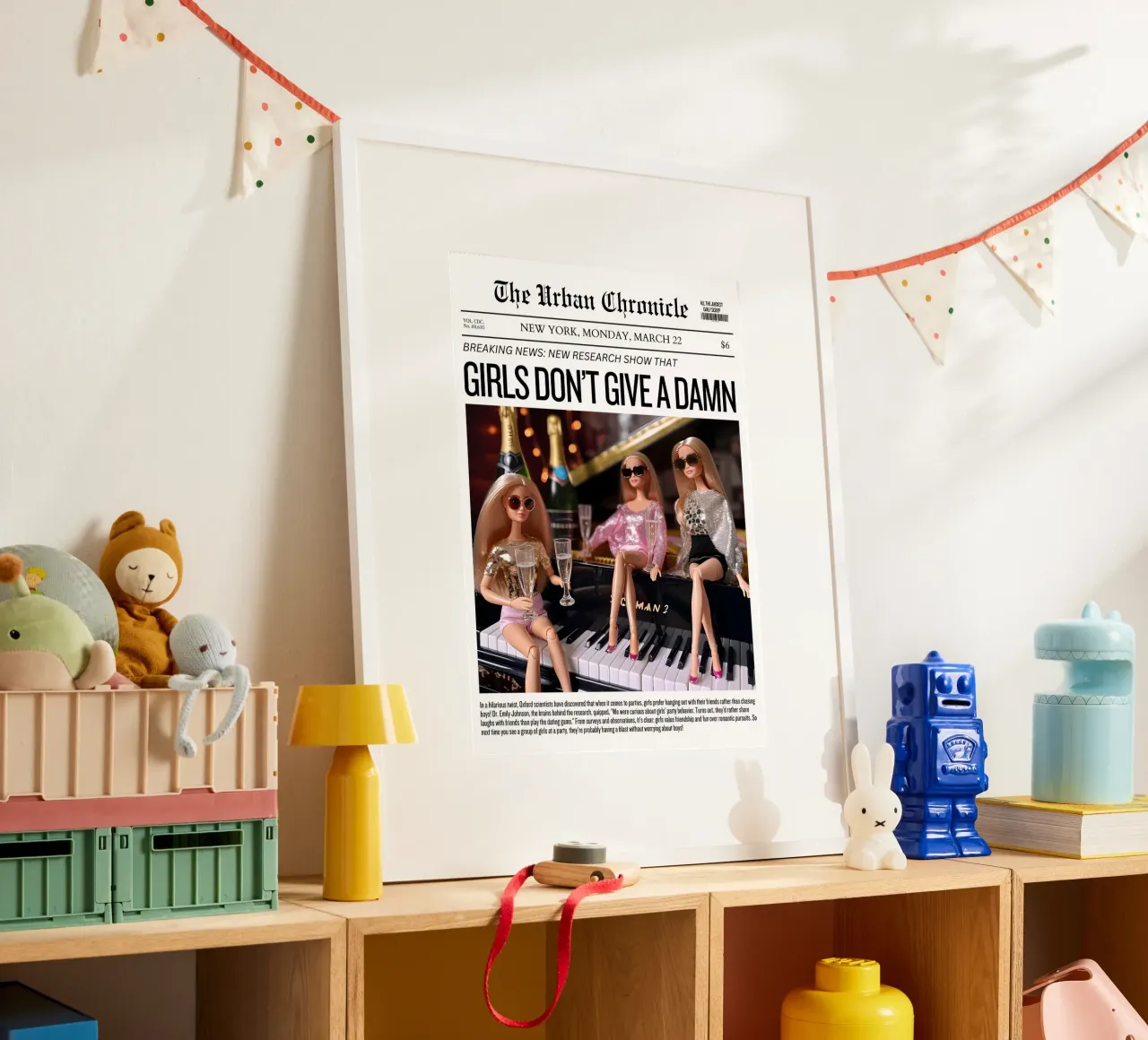 Giornale "Le ragazze non se ne fregano niente" | Barbie Party Pop Art P poster con telaio in plastica da NorwesClub