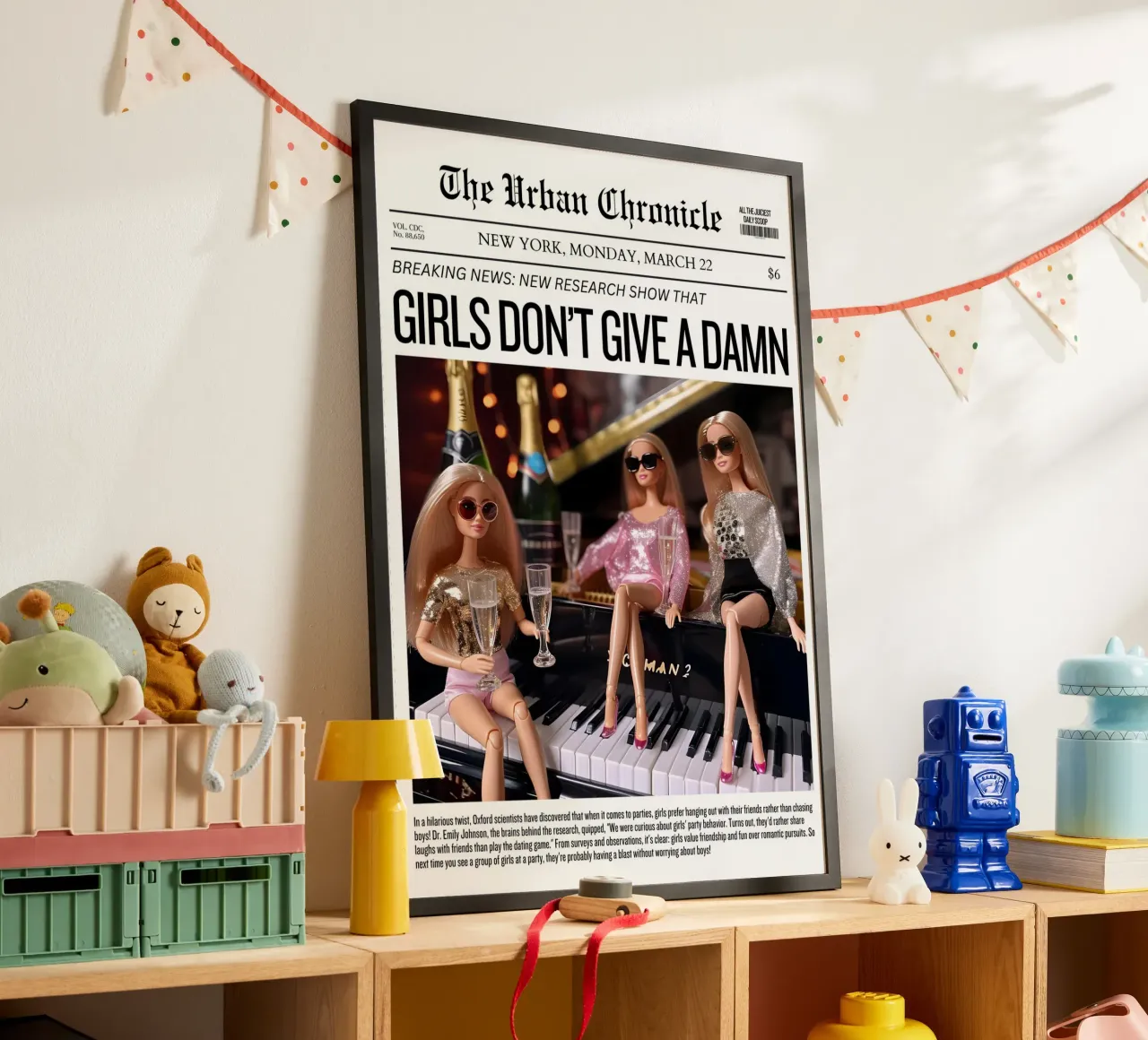 Giornale "Le ragazze non se ne fregano niente" | Barbie Party Pop Art P poster con telaio in plastica da NorwesClub