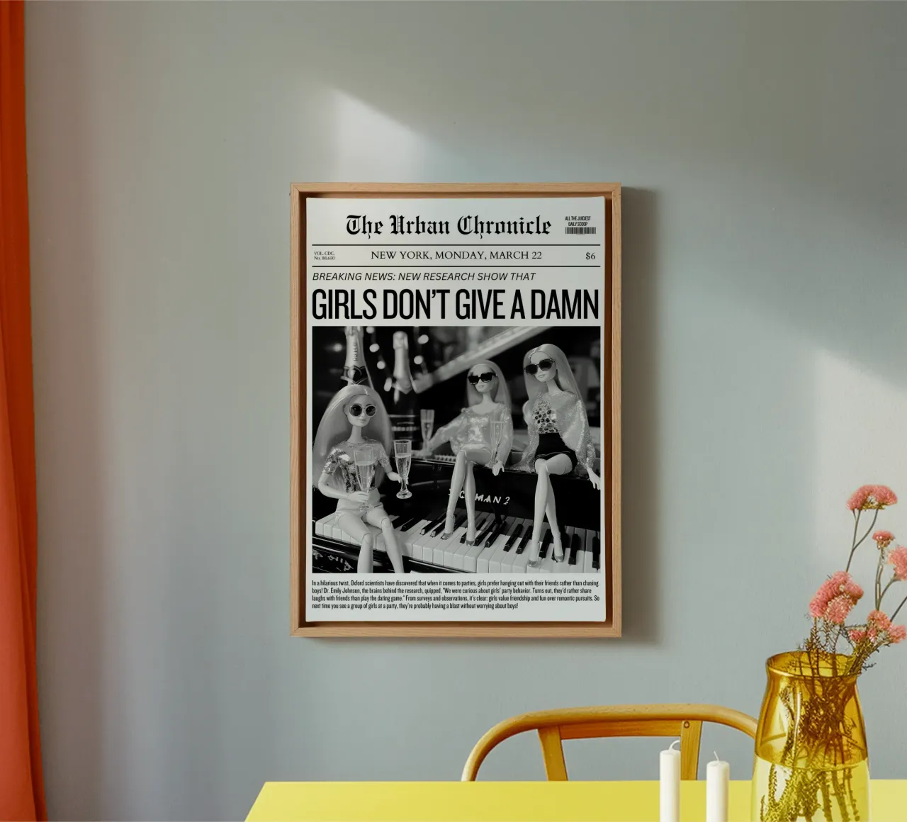 Giornale "Girls Don't Give A Damn" - Barbie Pop Art in bianco e nero Pri tela con Cornice a cassetta da NorwesClub