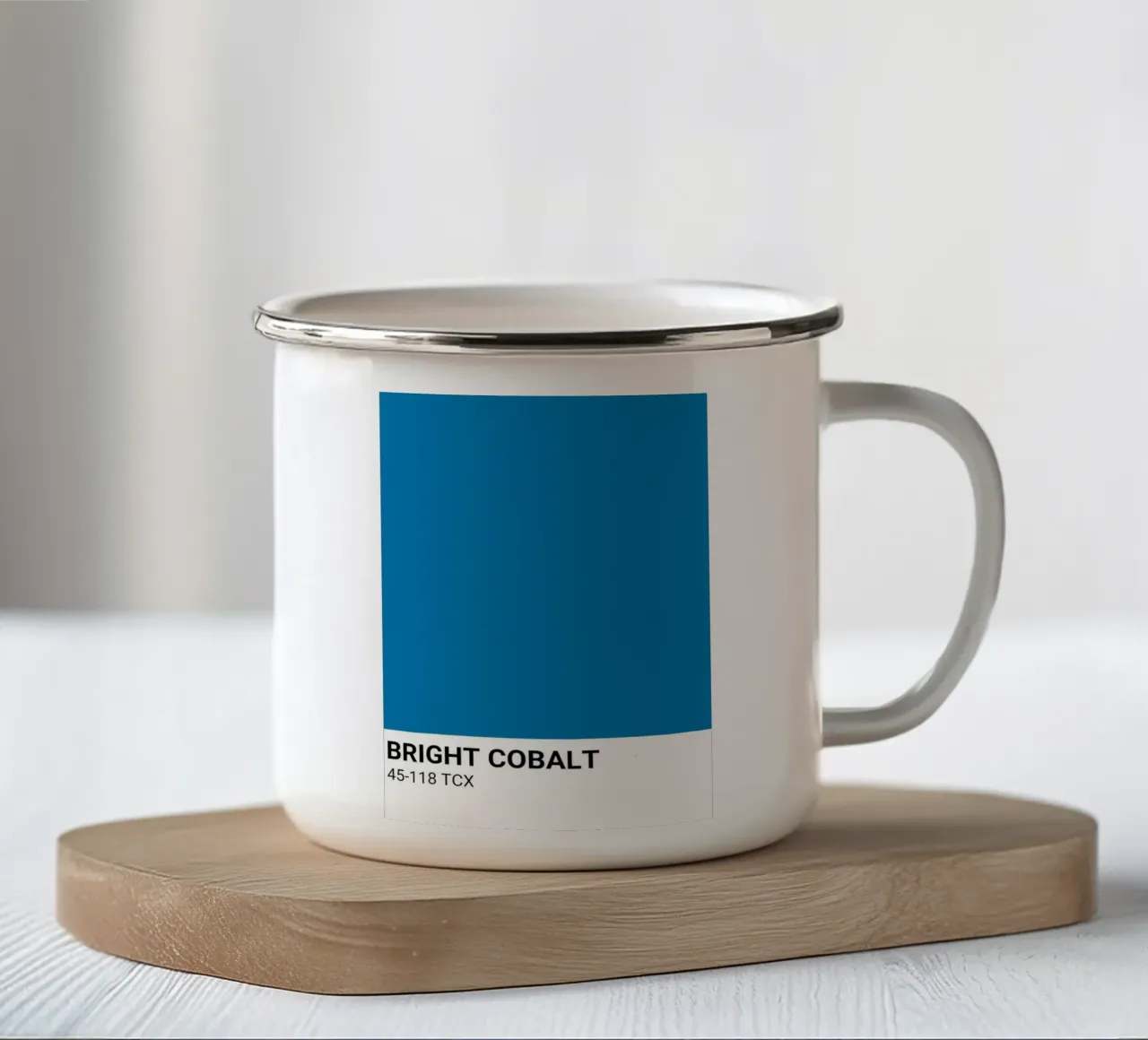 Pantone Bright Cobalt Color Block | Aesthetic Minimalist Pri enamel mug by NorwesClub