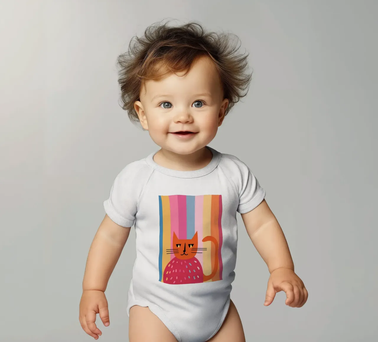 Abstract Striped Cat Art | Colorful Modern Feline Print short-sleeve baby romper by NorwesClub