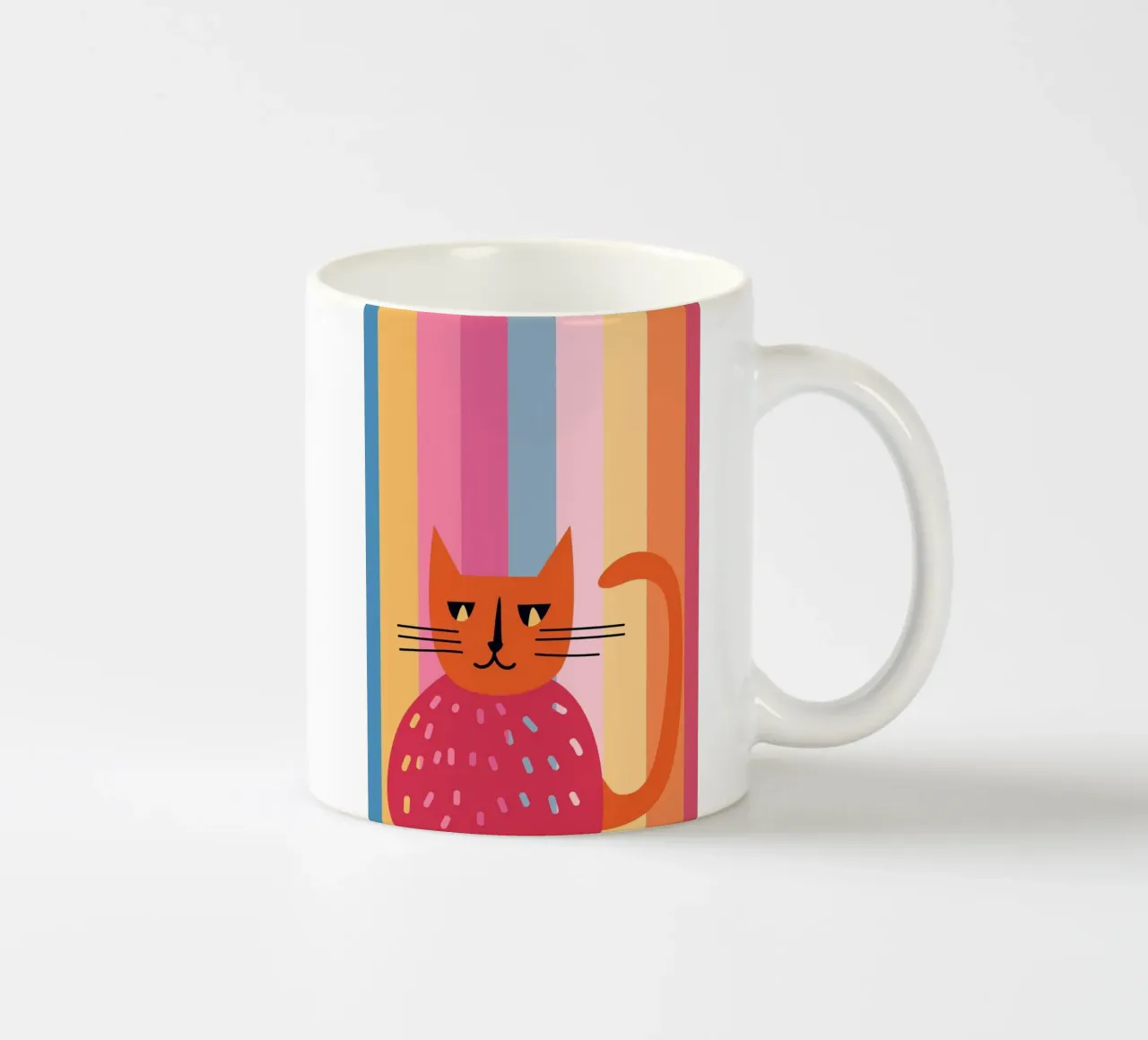 Abstract Striped Cat Art | Colorful Modern Feline Print ceramic mug by NorwesClub