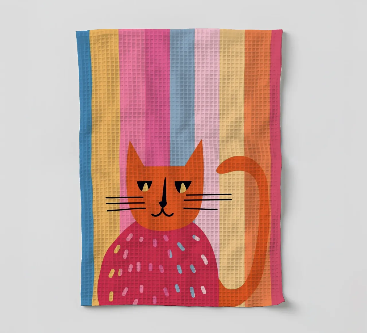 Chat abstrait rayé | Impression féline moderne et colorée torchon de NorwesClub
