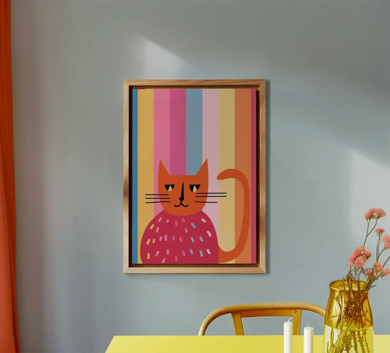 Abstract Striped Cat Art | Colorful Modern Feline Print alu-dibond by NorwesClub