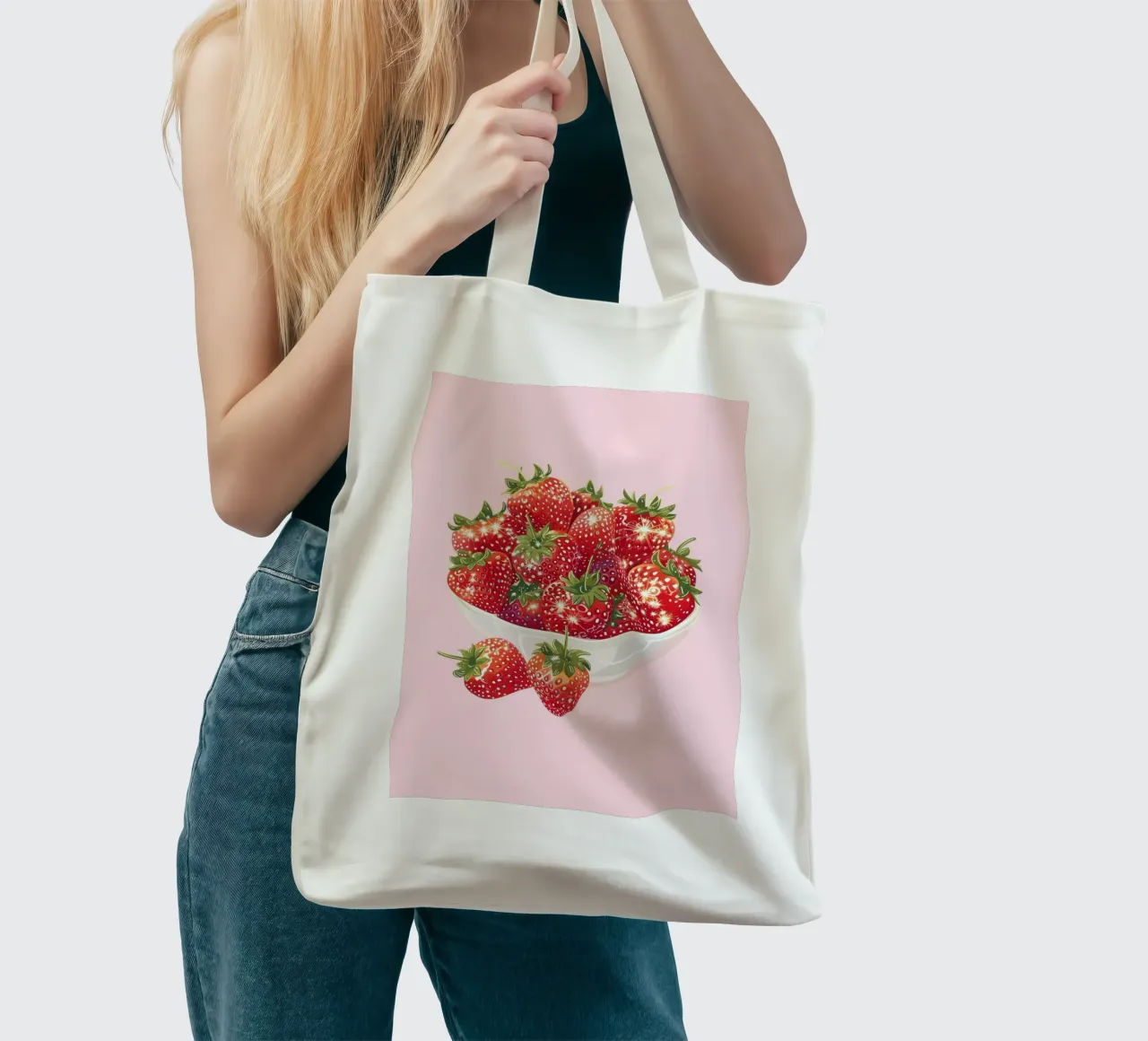 Ciotola di fragole scintillanti - Stampa pop art sulla frutta in cucina borsa in juta da NorwesClub