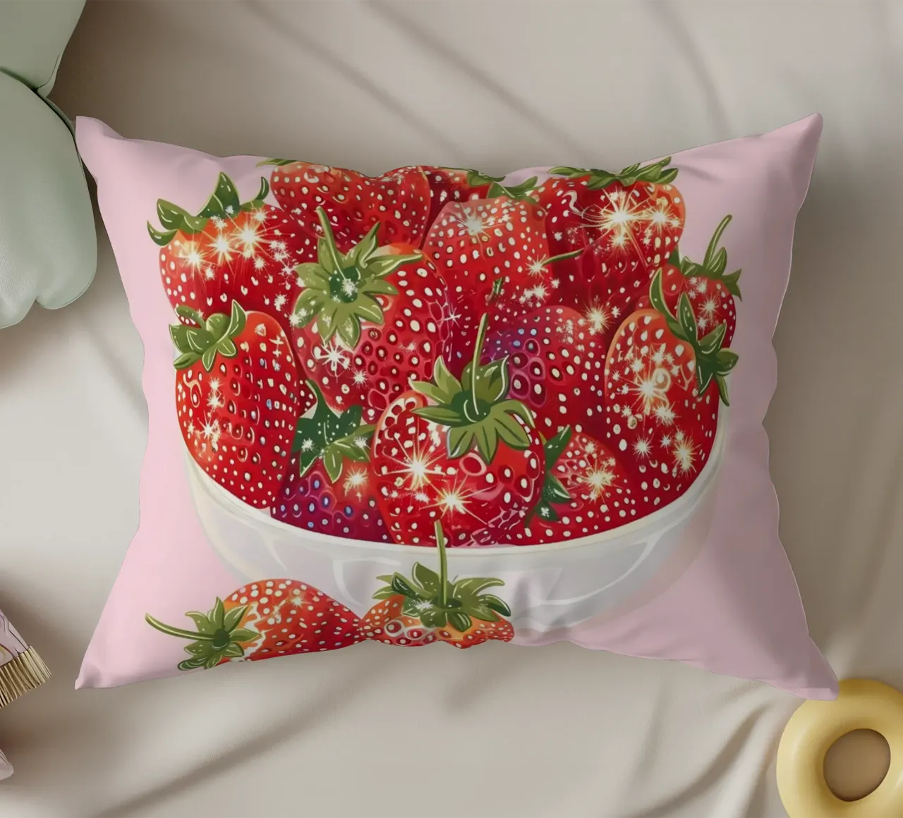 Ciotola di fragole scintillanti - Stampa pop art sulla frutta in cucina cuscino da NorwesClub