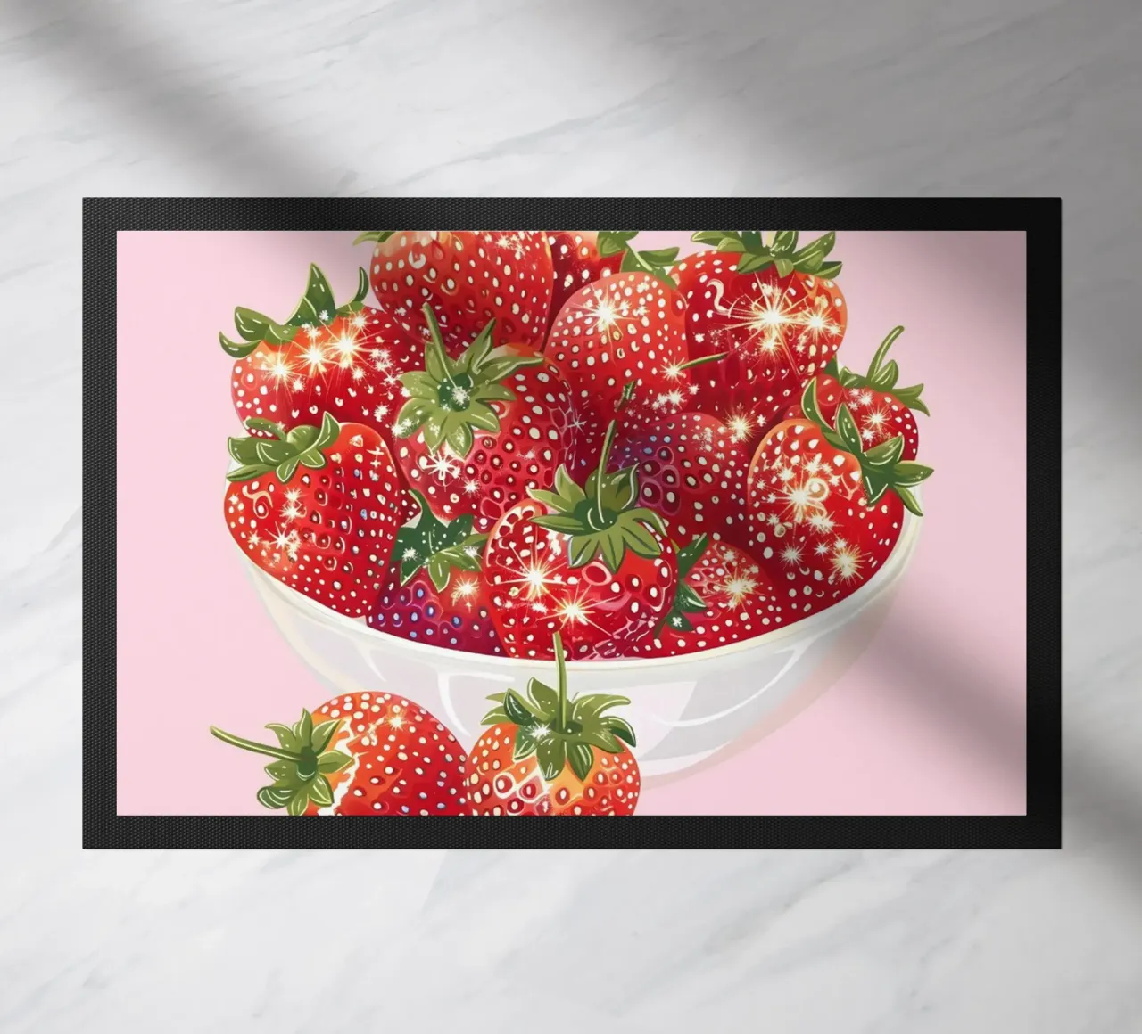 Ciotola di fragole scintillanti - Stampa pop art sulla frutta in cucina zerbino da NorwesClub