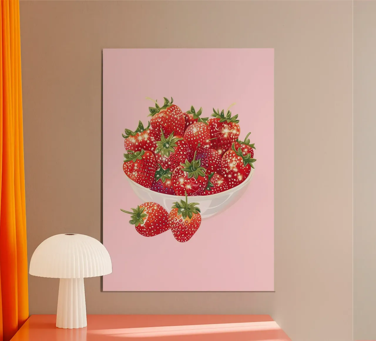 Ciotola di fragole scintillanti - Stampa pop art sulla frutta in cucina alluminio dibond da NorwesClub