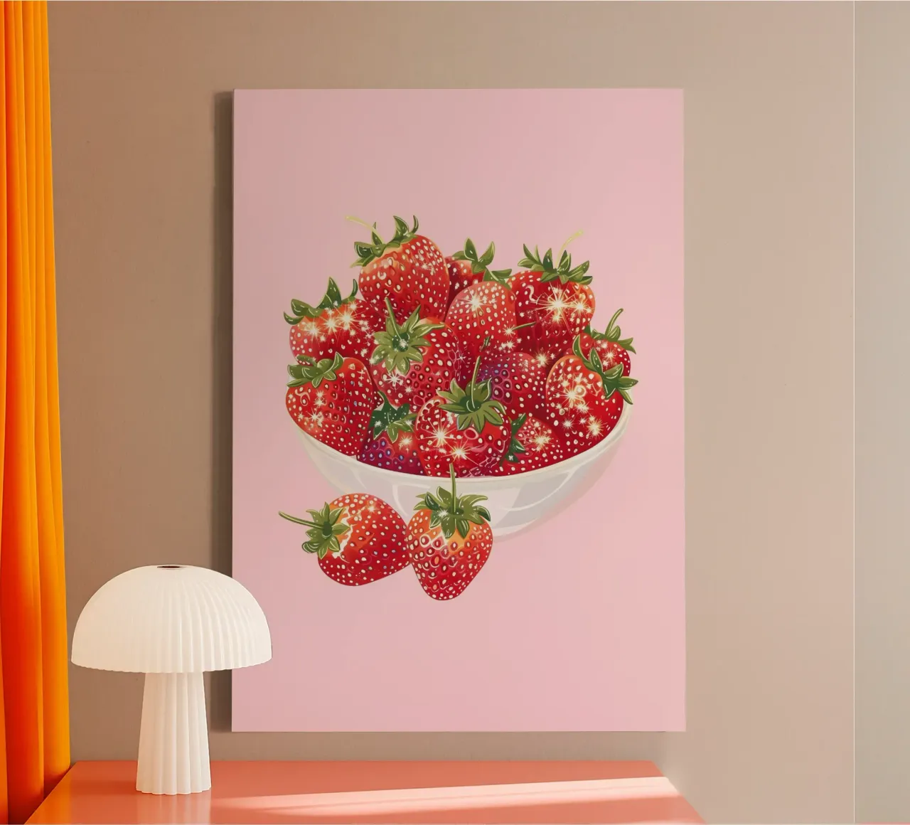 Ciotola di fragole scintillanti - Stampa pop art sulla frutta in cucina tela con Cornice a cassetta da NorwesClub