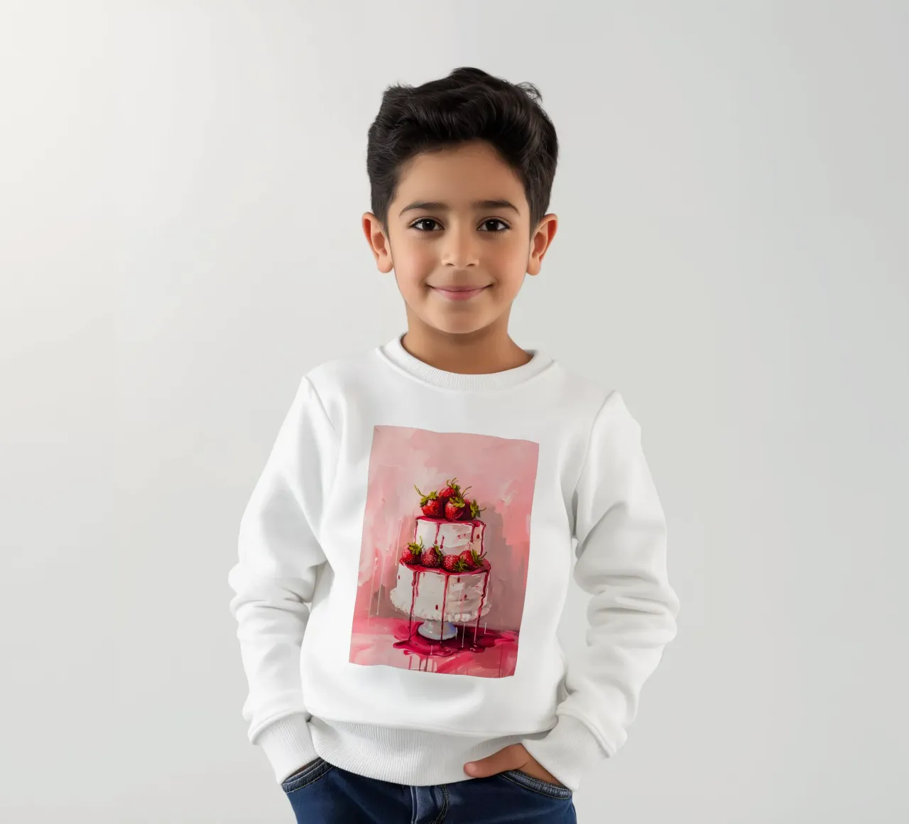 Strawberry Cake Pop Art | Vibrant Drip Kitchen Art Print kids sweatshirt by NorwesClub
