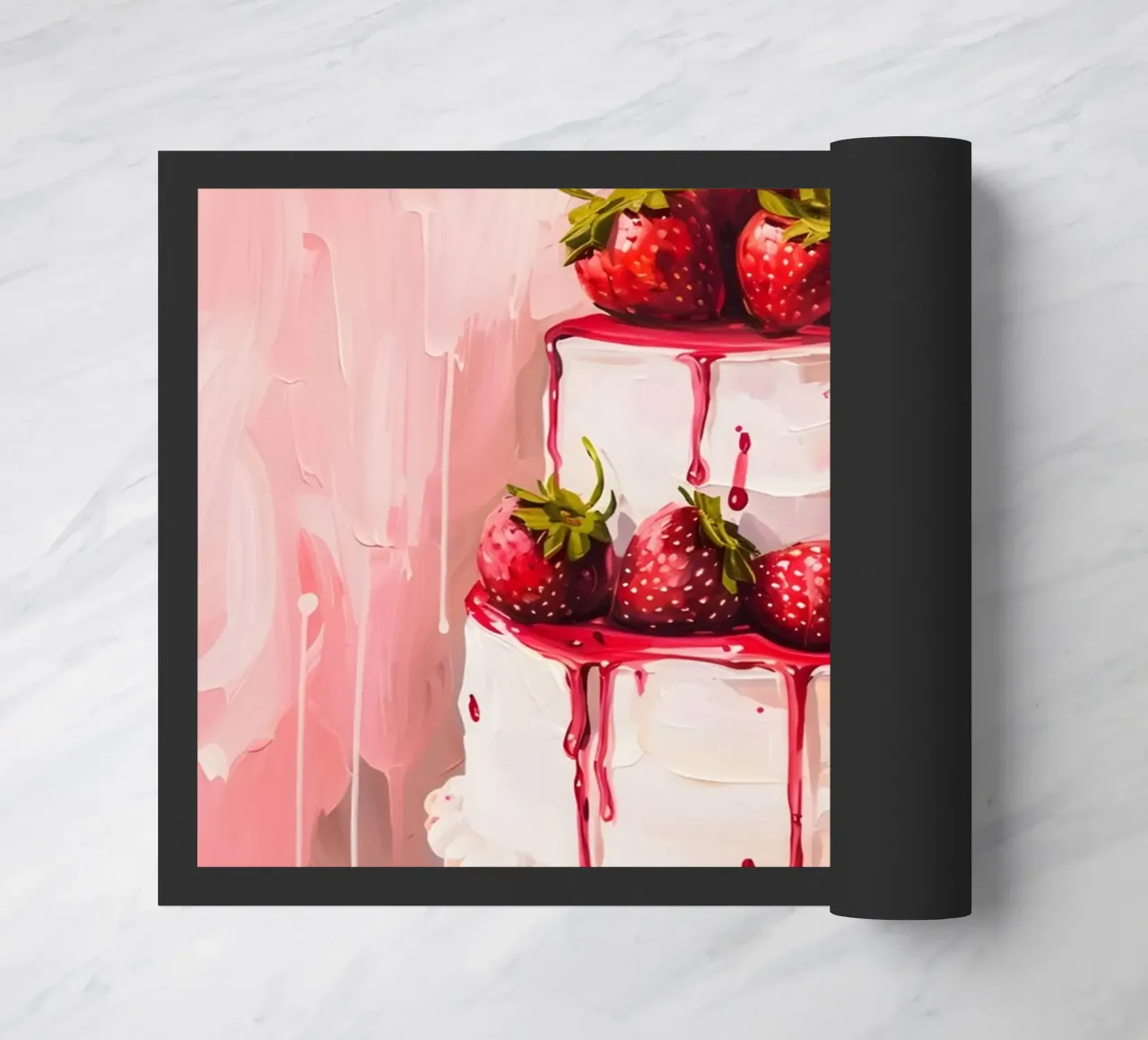 Strawberry Cake Pop Art | Vibrant Drip Kitchen Art Print doormat by NorwesClub