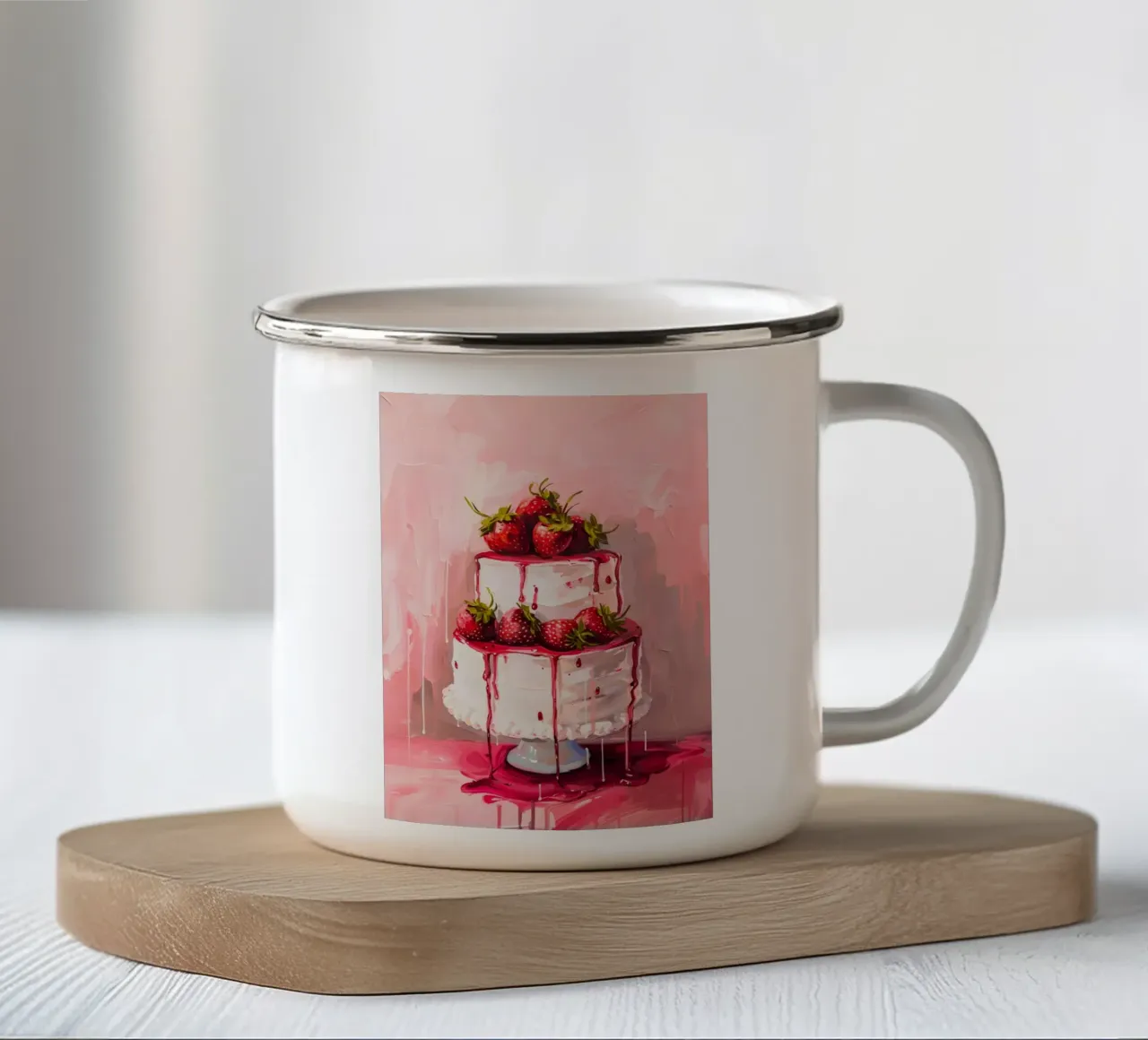 Strawberry Cake Pop Art | Levendige Druppel Keuken Kunst Print emaille mok van NorwesClub
