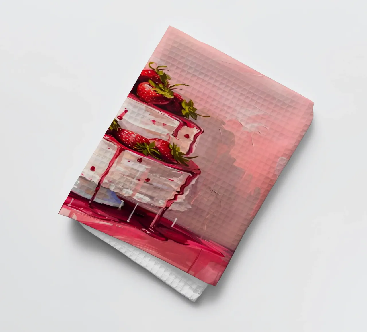 Strawberry Cake Pop Art | Vibrant Drip Kitchen Art Print tea towel by NorwesClub