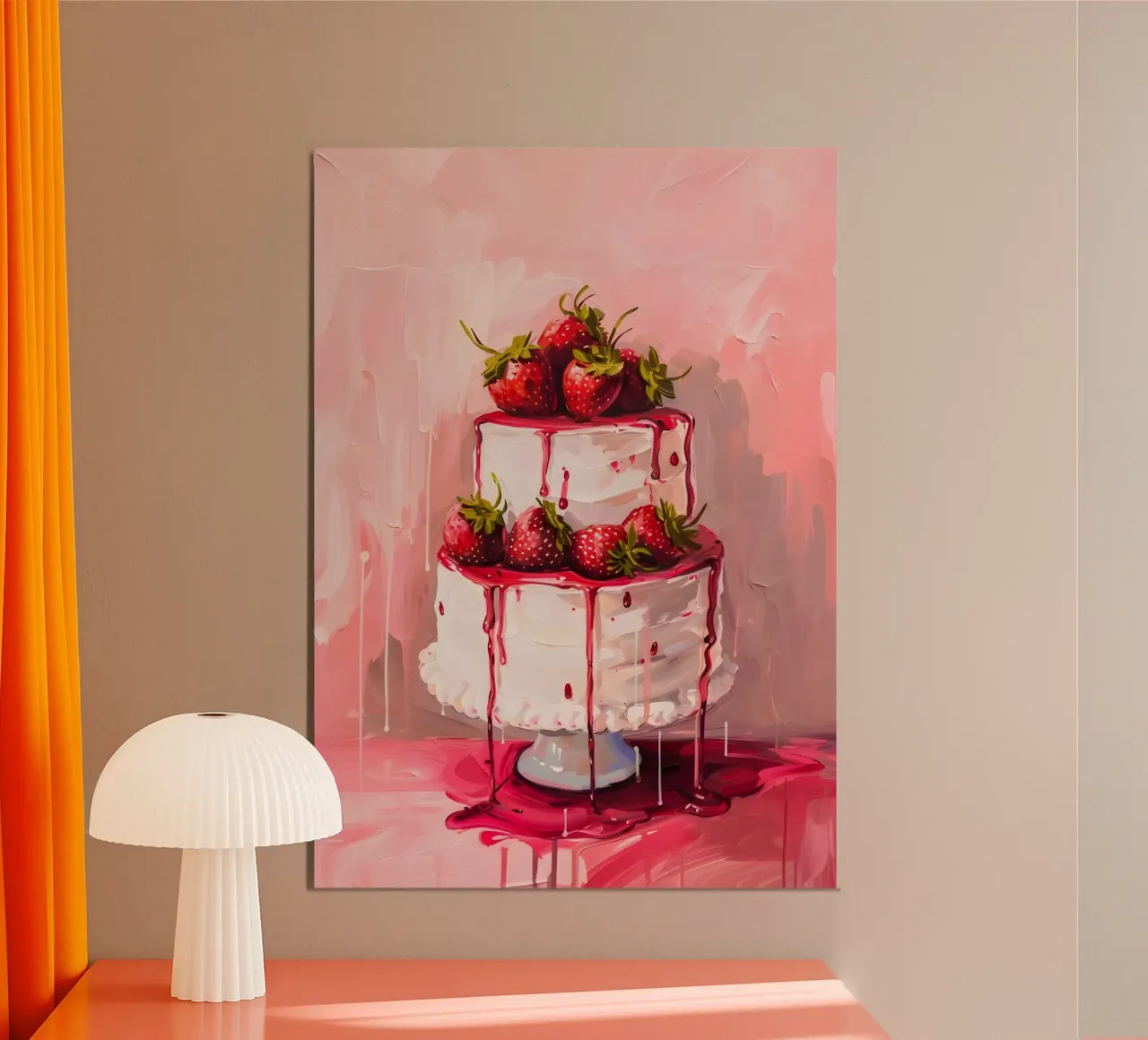 Strawberry Cake Pop Art | Vibrant Drip Kitchen Art Print poster by NorwesClub