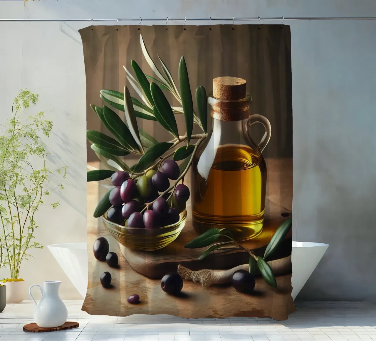 oil and olives shower curtain by 🥩 The tasty wall