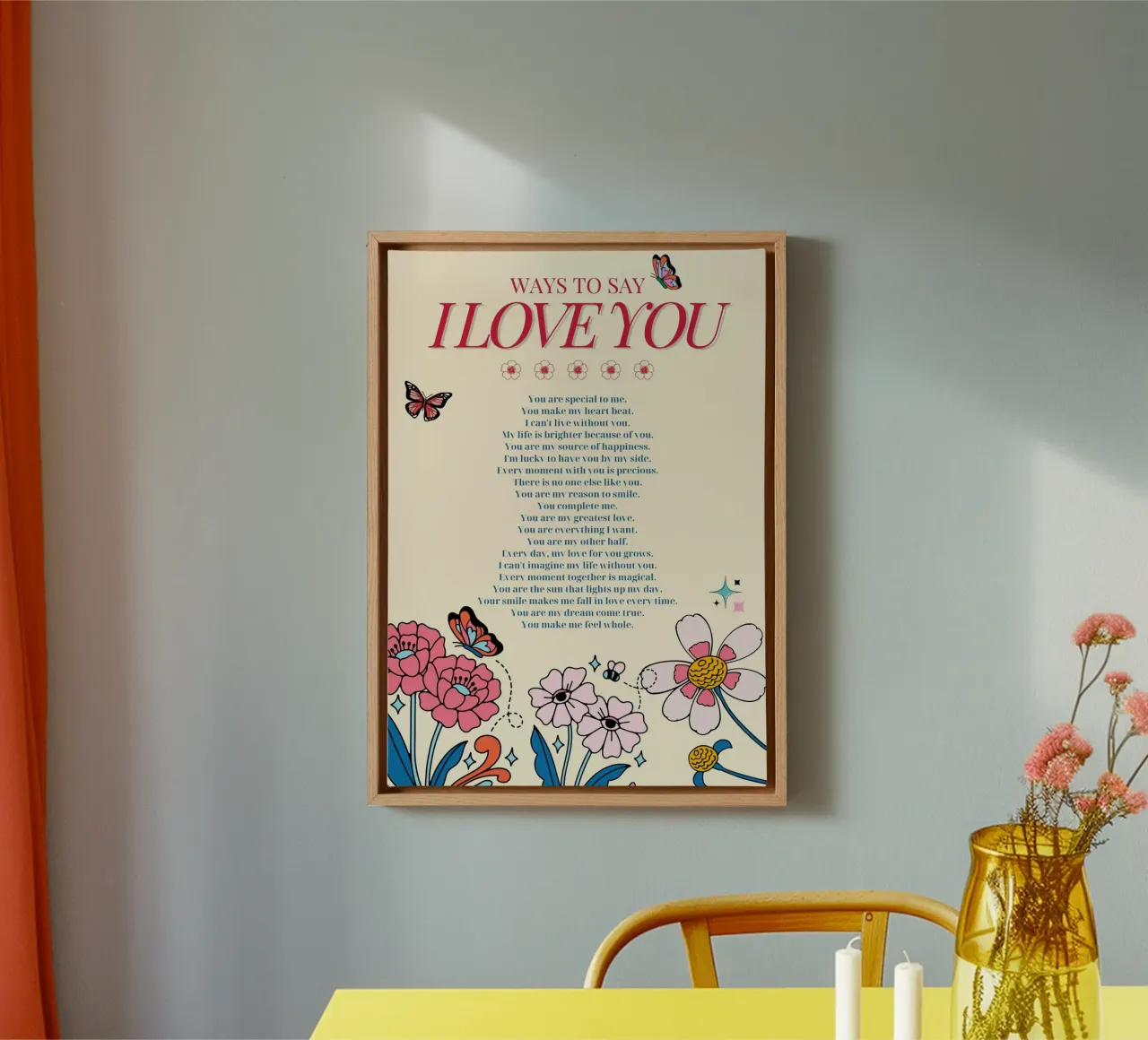 Wege, um zu sagen, dass ich dich liebe | Romantischer Blumenkunstdruck Leinwand mit Schattenfugenrahmen von NorwesClub