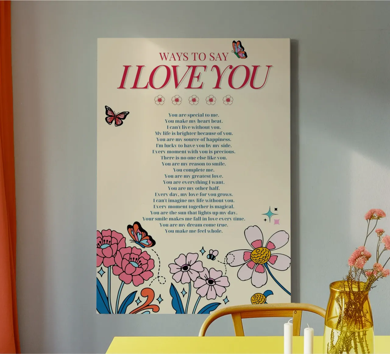 Wege, um zu sagen, dass ich dich liebe | Romantischer Blumenkunstdruck Leinwand mit Schattenfugenrahmen von NorwesClub