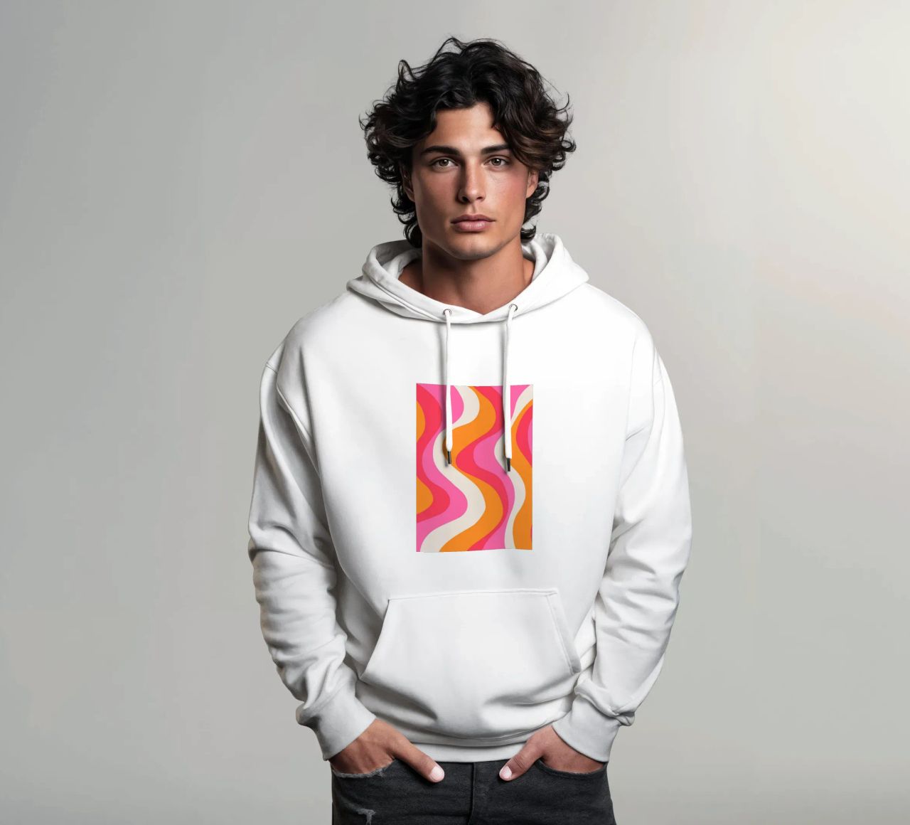 Groovy Retro Waves Pink Orange | Psychedelic Abstract Art Pr felpa con cappuccio da NorwesClub