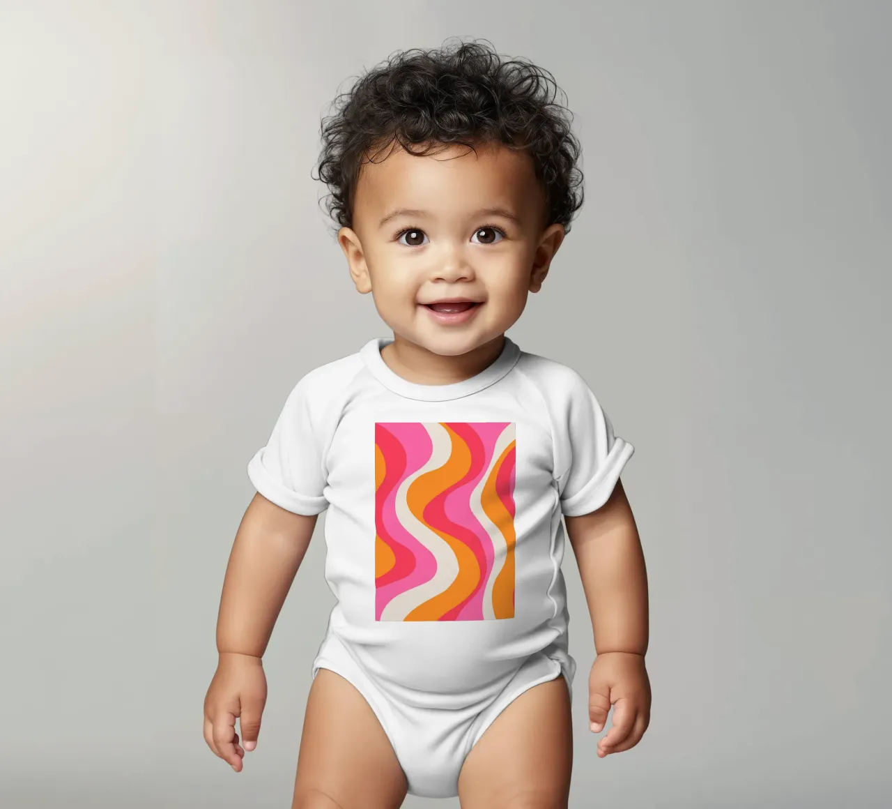 Groovy Retro Waves Pink Orange | Psychedelic Abstract Art Pr body neonato maniche corte da NorwesClub