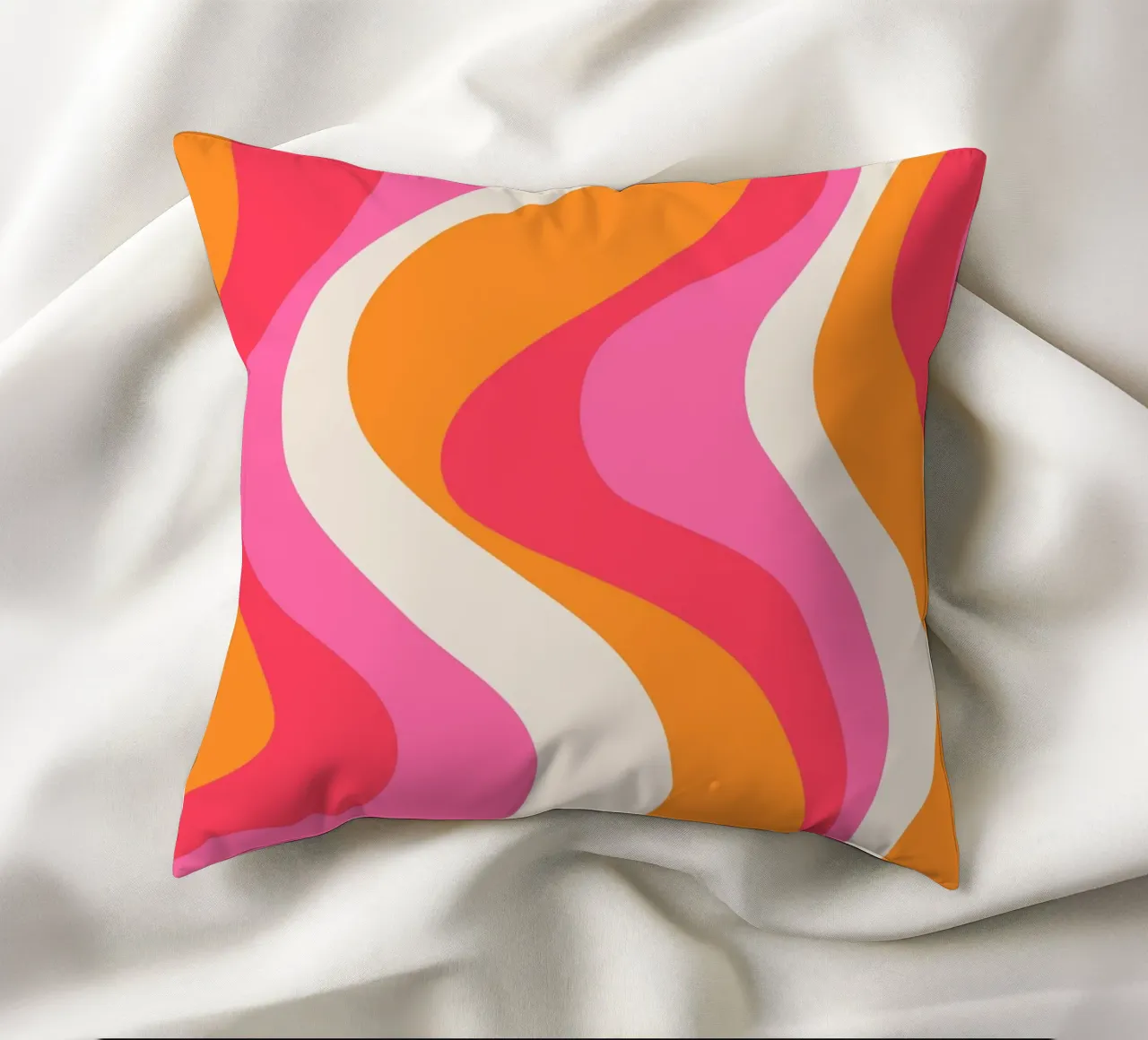 Groovy Retro Waves Pink Orange | Psychedelic Abstract Art Pr cuscino da NorwesClub
