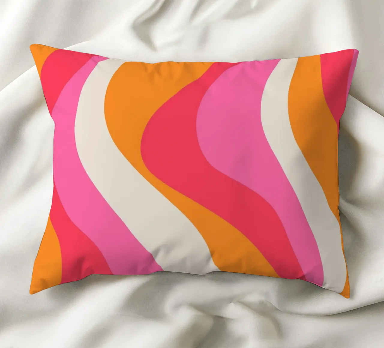 Groovy Retro Waves Pink Orange | Psychedelic Abstract Art Pr cuscino da NorwesClub