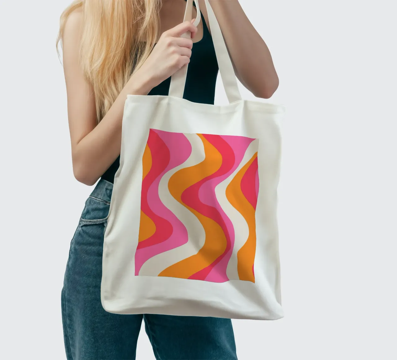 Groovy Retro Waves Pink Orange | Psychedelic Abstract Art Pr borsa in juta da NorwesClub