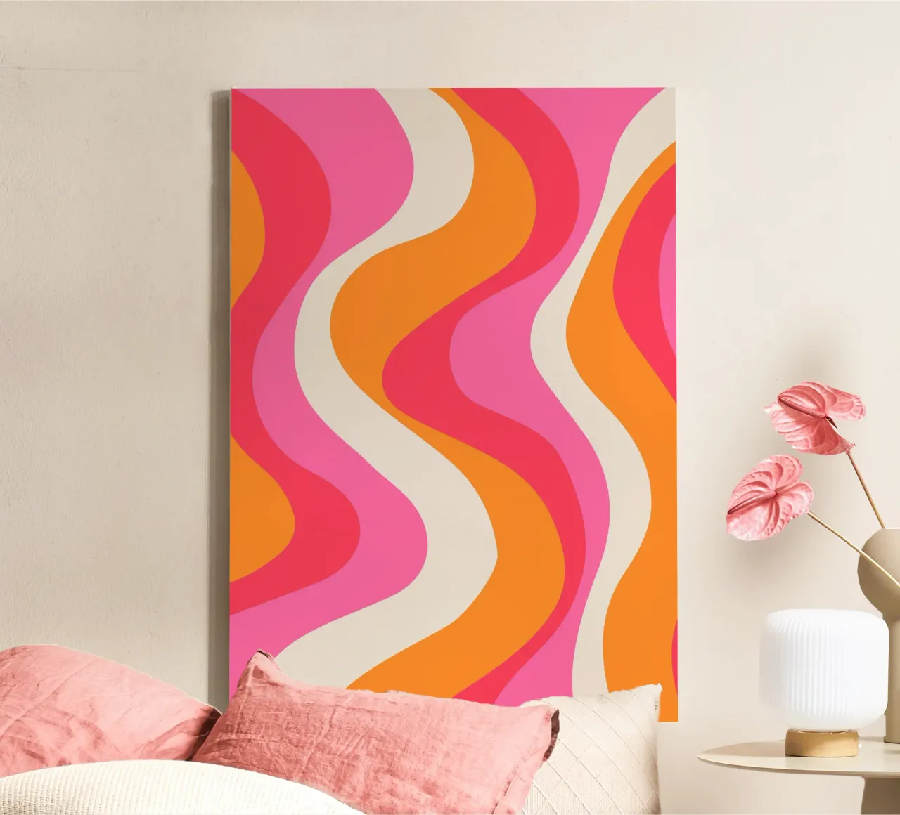 Groovy Retro Waves Pink Orange | Psychedelic Abstract Art Pr tela con Cornice a cassetta da NorwesClub