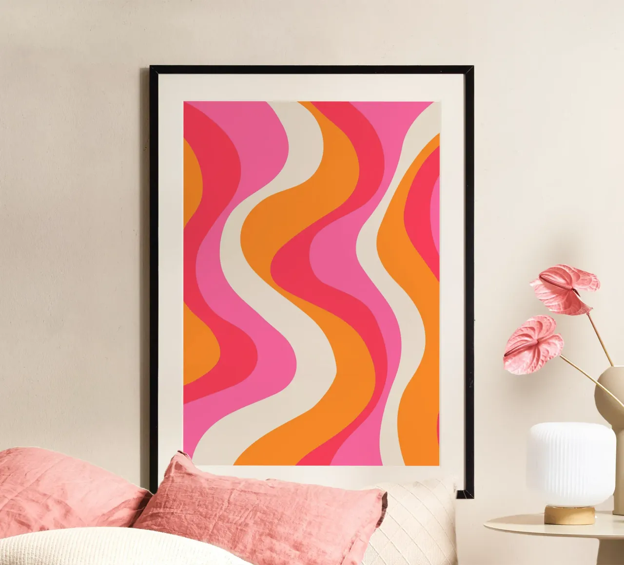 Groovy Retro Waves Pink Orange | Psychedelic Abstract Art Pr poster da NorwesClub