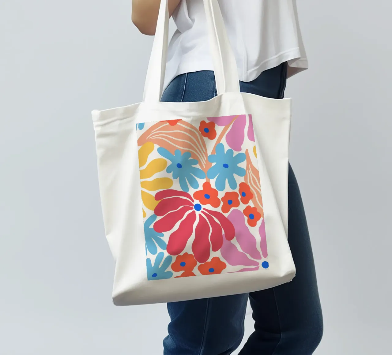 Scoppio floreale astratto di metà secolo - Botanica moderna vibrante borsa in juta da NorwesClub