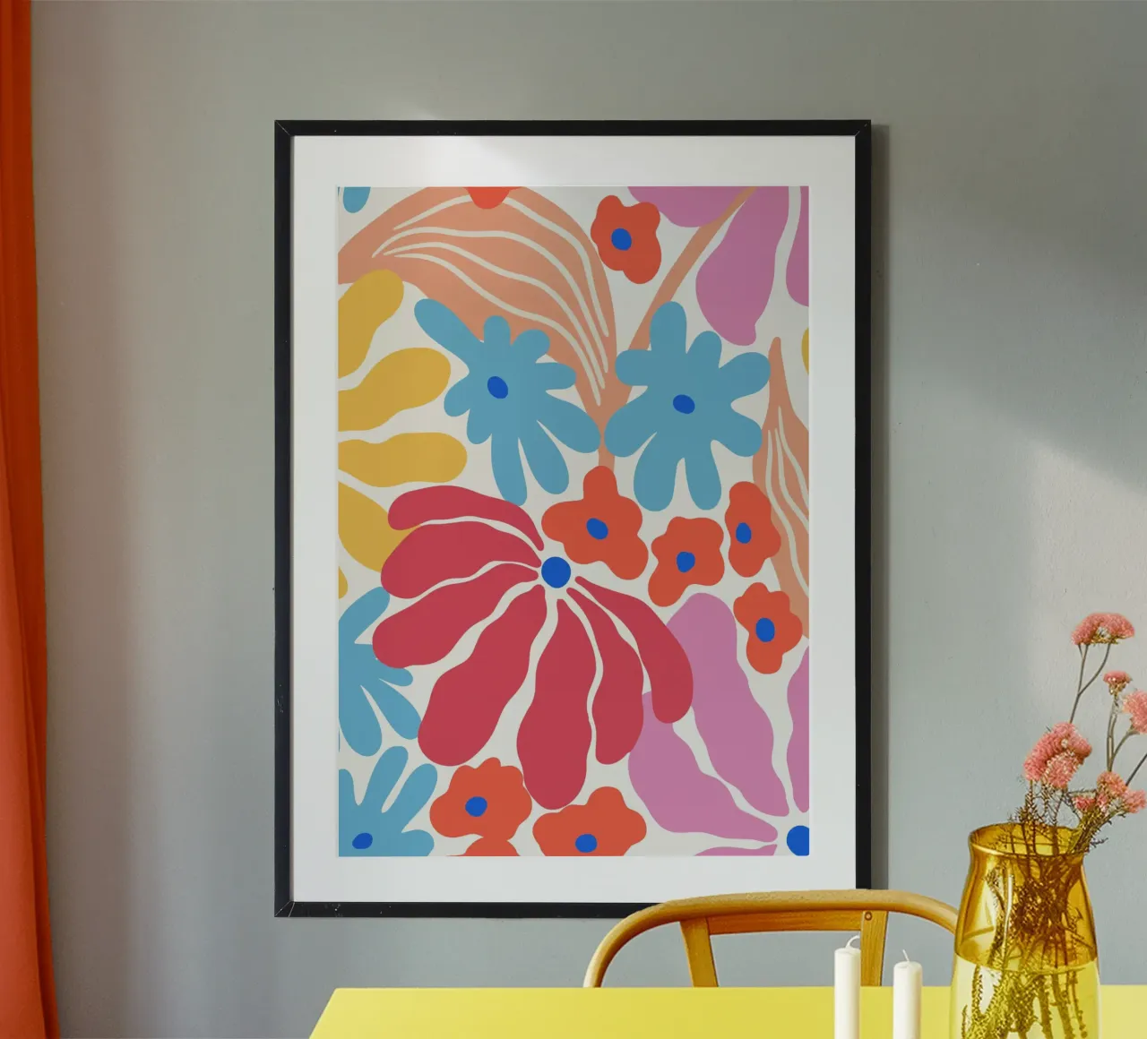 Abstract Mid-Century Floral Burst | Vibrant Modern Botanical hahnemühle by NorwesClub