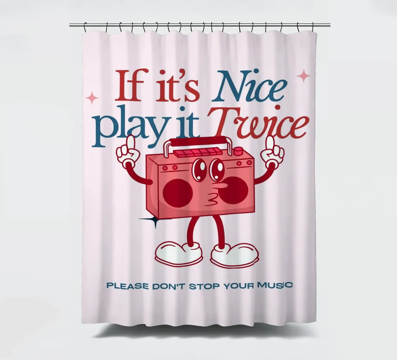 "If It's Nice Play It Twice" Retro Boombox Kunstdruck Duschvorhang von NorwesClub