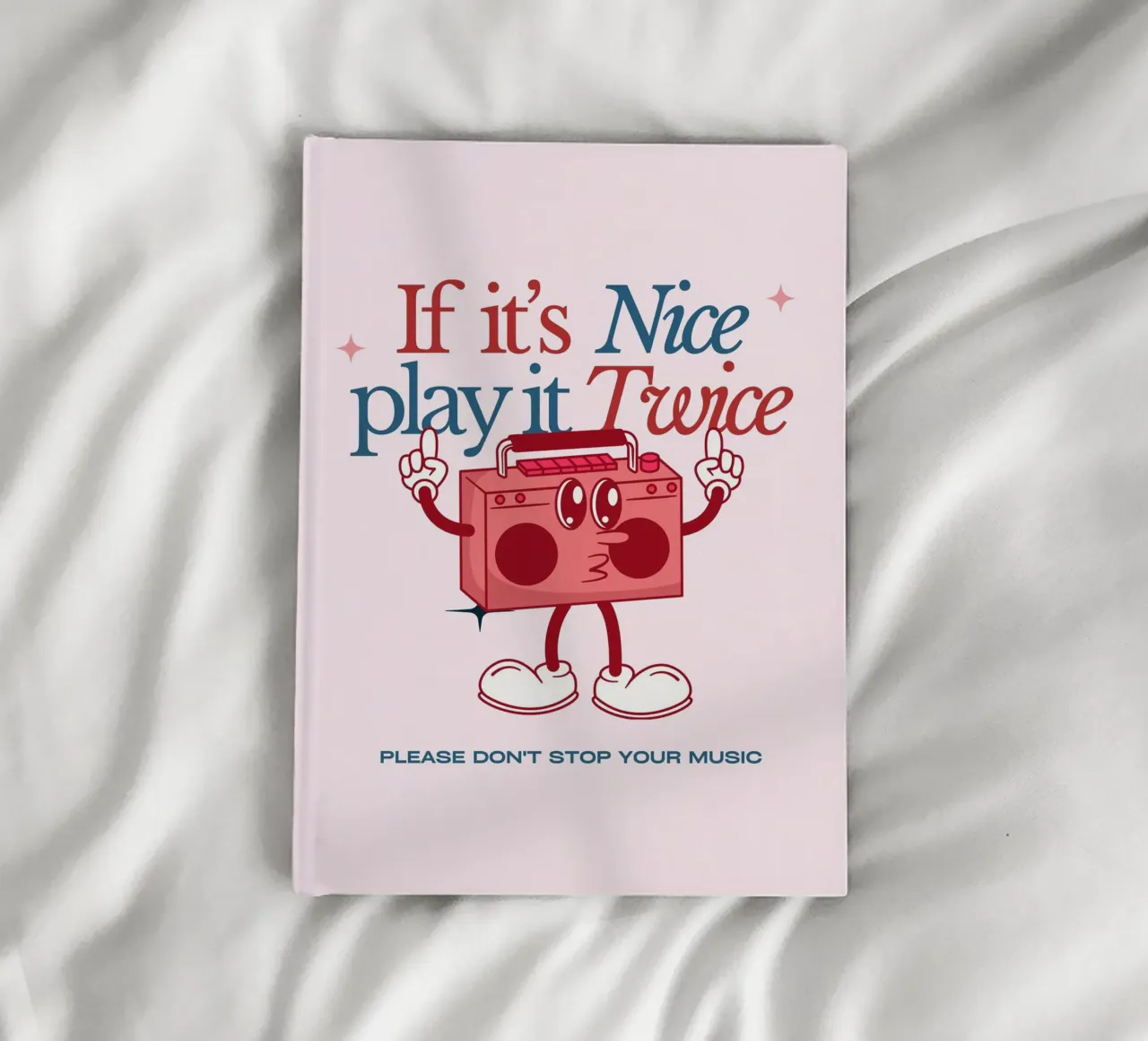 "If It's Nice Play It Twice" Retro Boombox Art Print notebook by NorwesClub