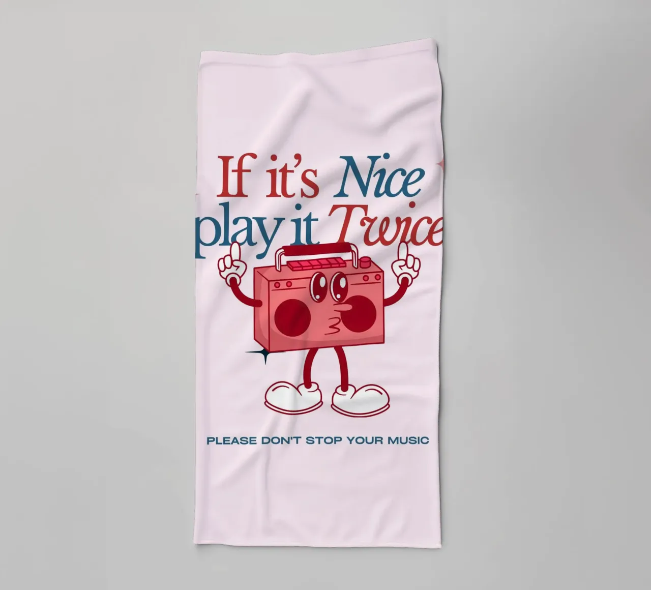 "If It's Nice Play It Twice" Retro Boombox Art Print towel by NorwesClub