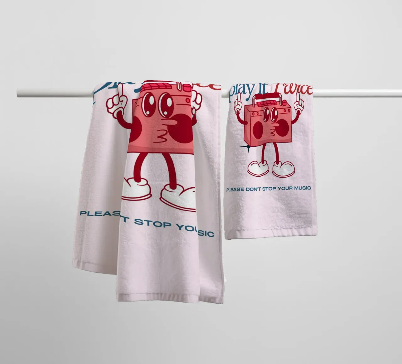 "If It's Nice Play It Twice" Retro Boombox Art Print towel by NorwesClub