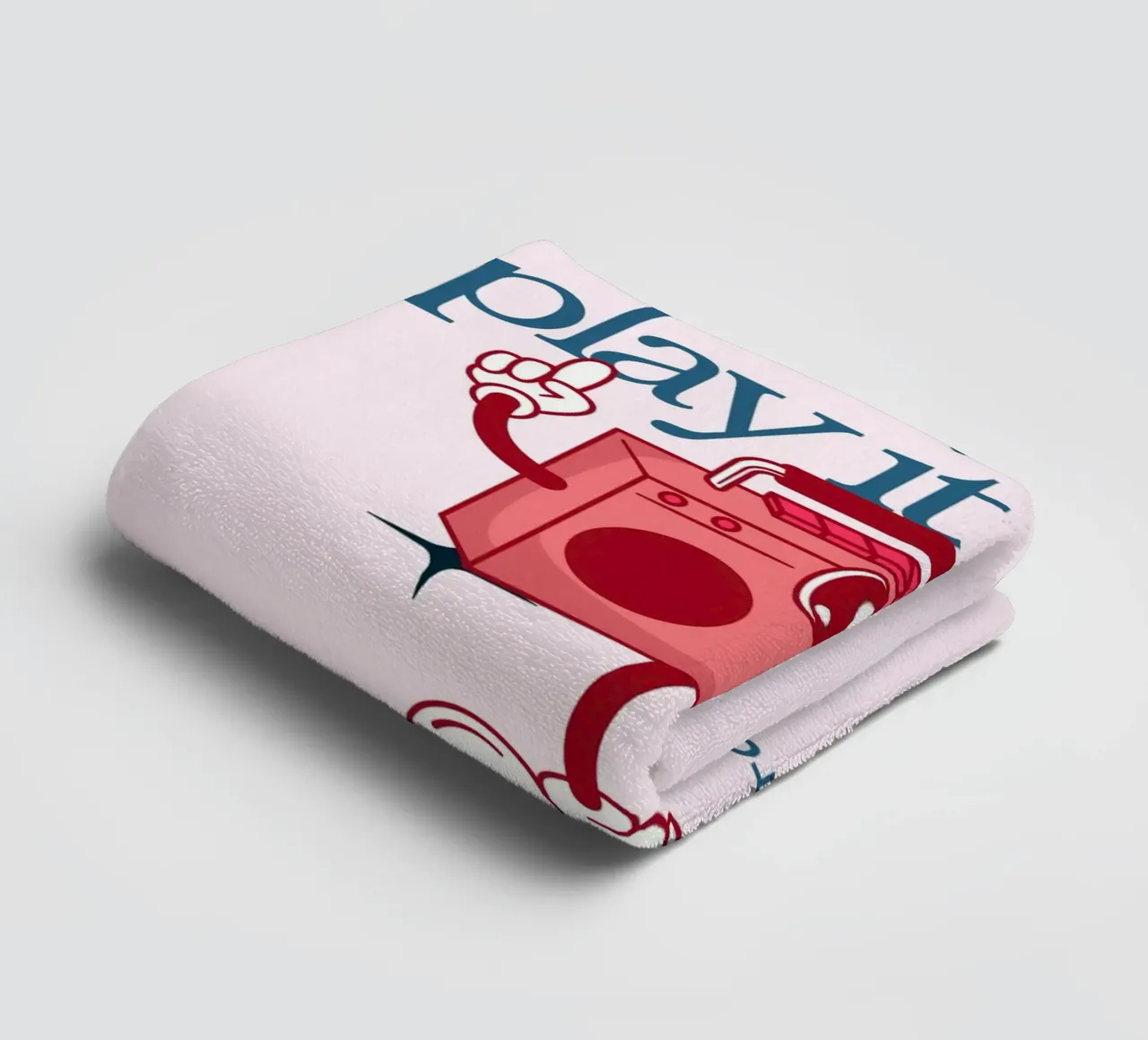 "If It's Nice Play It Twice" Retro Boombox Art Print towel by NorwesClub