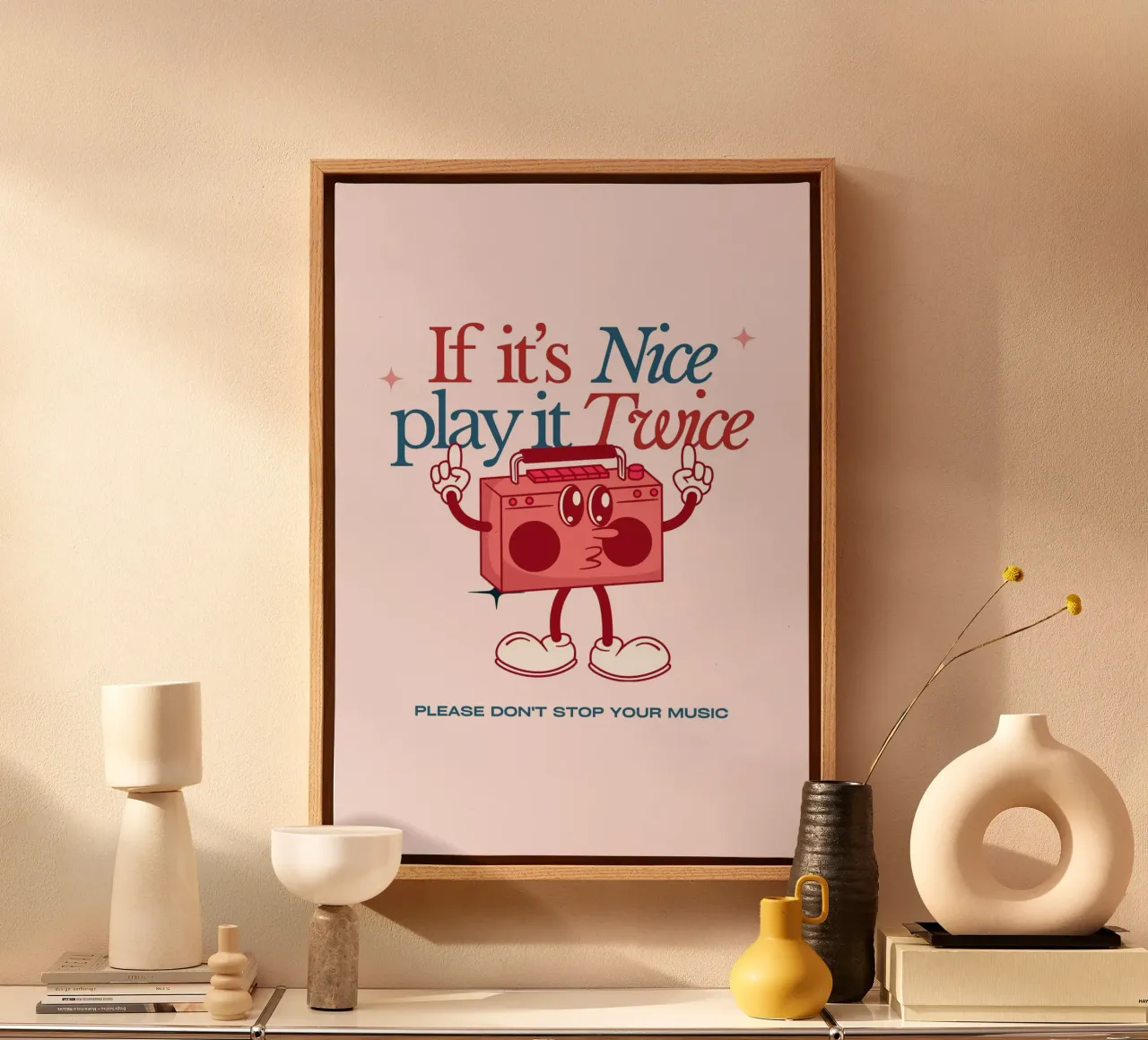 "If It's Nice Play It Twice" Retro Boombox Art Print canvas by NorwesClub