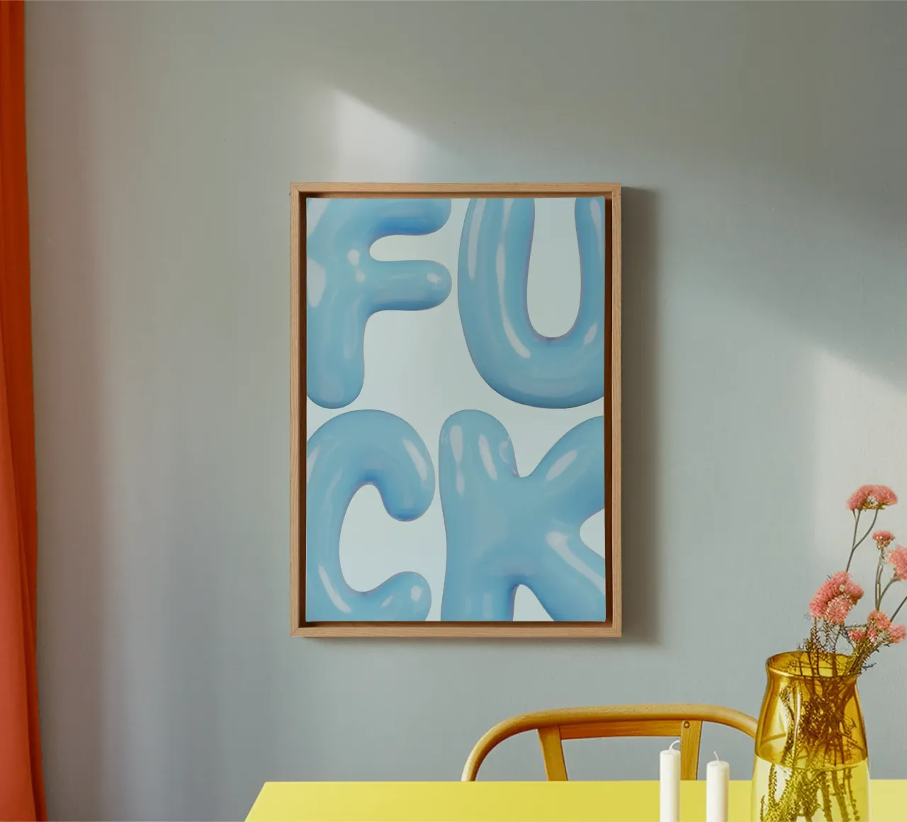 Blauwe "F**K" ballonletters | Dappere moderne statement kunst canvas met Baklijst van NorwesClub