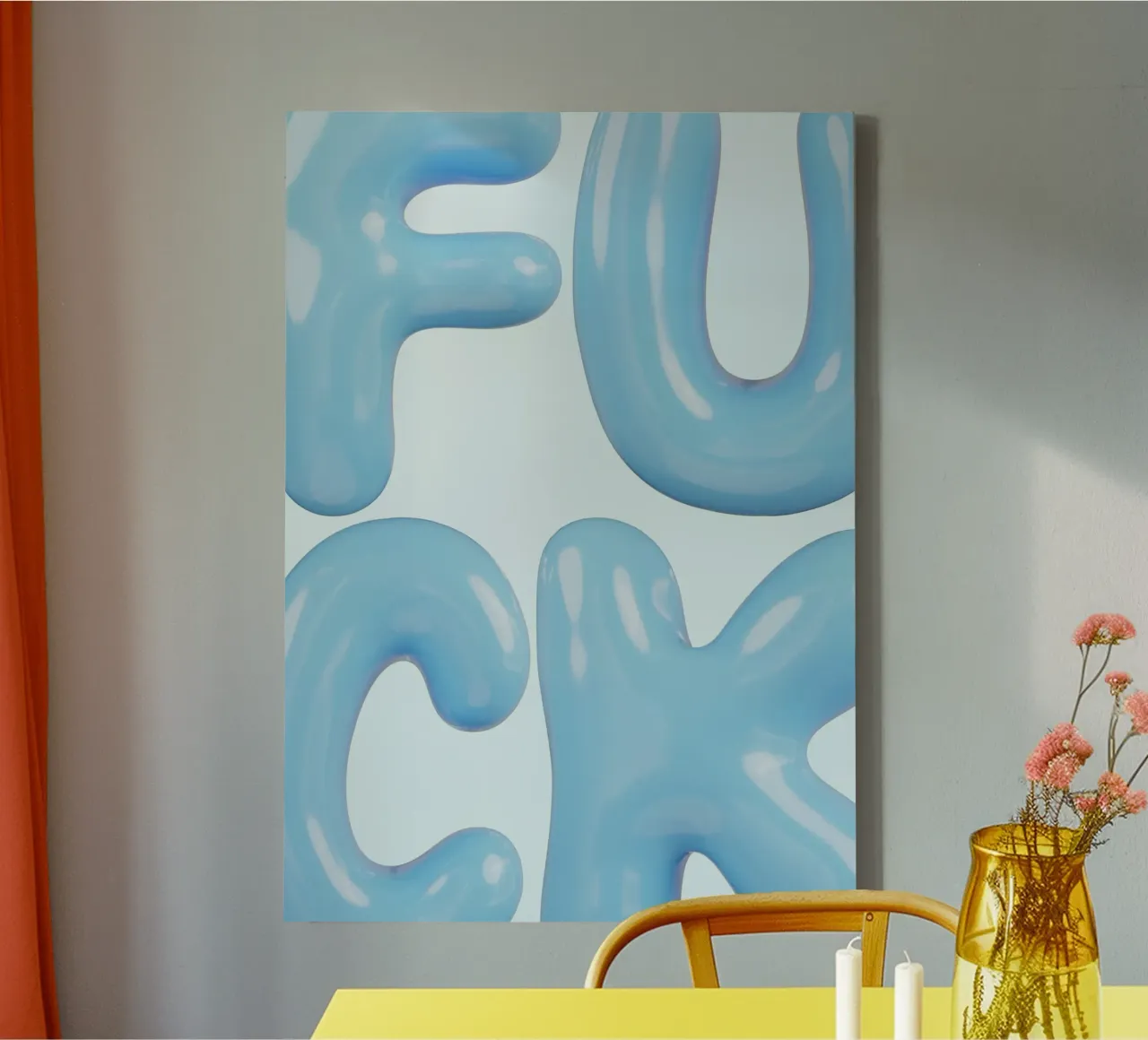 Blauwe "F**K" ballonletters | Dappere moderne statement kunst canvas met Baklijst van NorwesClub