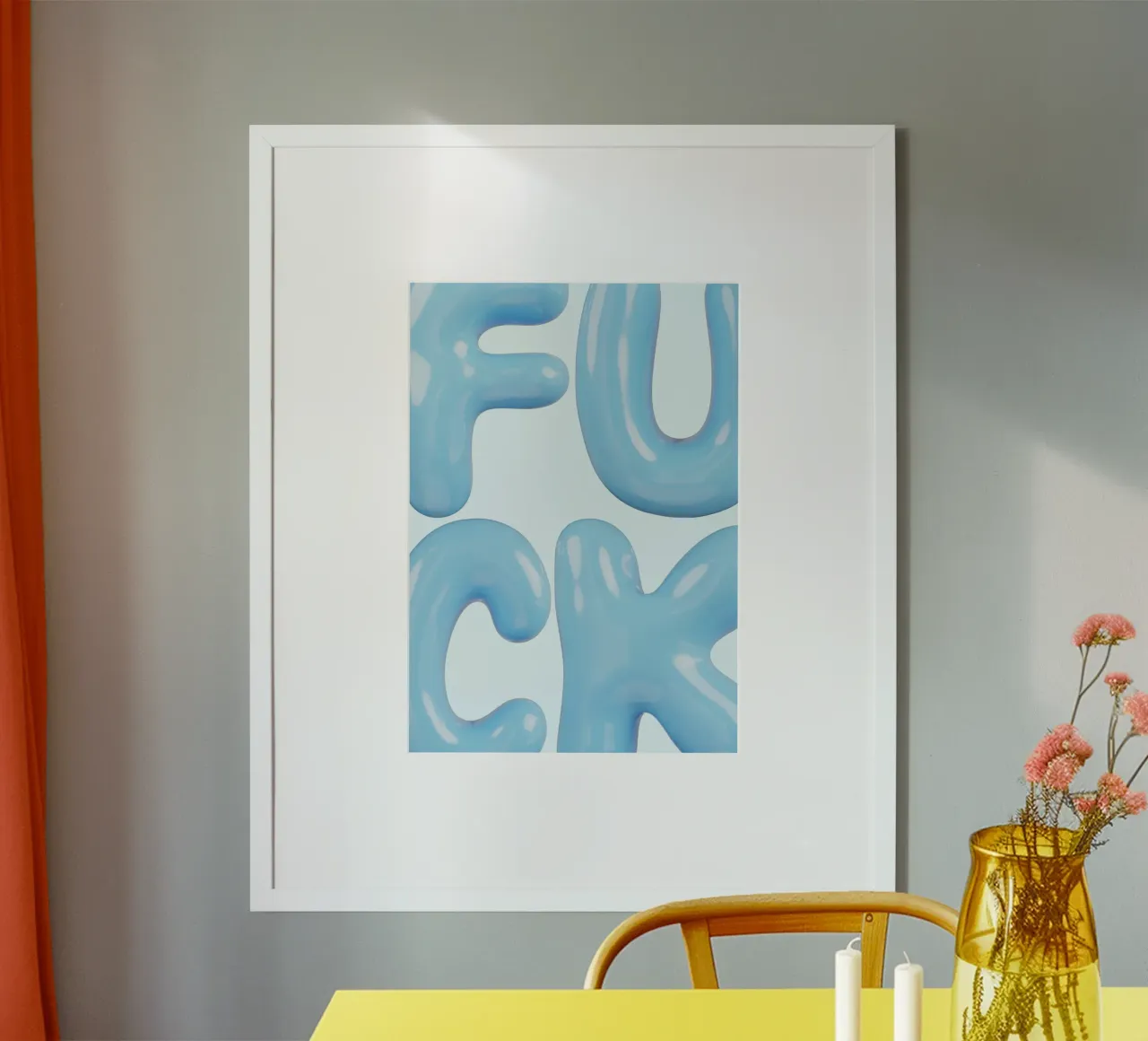 Blaue "F**K" Ballon-Buchstaben | Bold Modern Statement Art Poster mit Kunststoffrahmen von NorwesClub