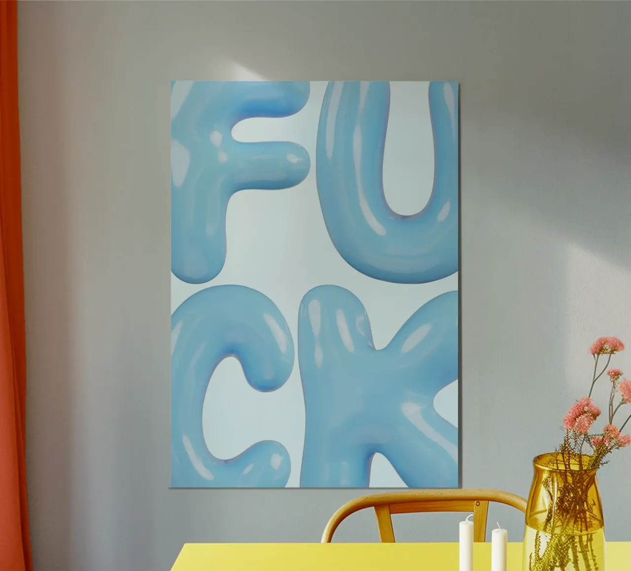 Blaue "F**K" Ballon-Buchstaben | Bold Modern Statement Art Poster mit Kunststoffrahmen von NorwesClub