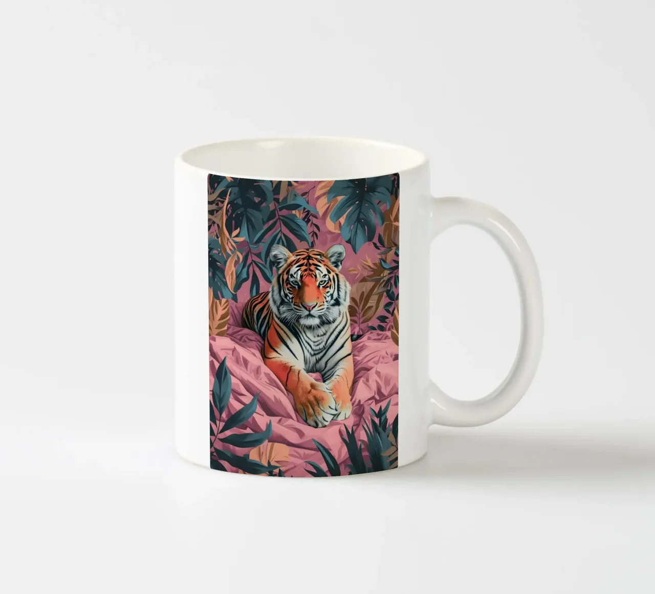Maestosa tigre nella giungla rosa tropicale - Stampa pop art in grassetto tazza in ceramica da NorwesClub