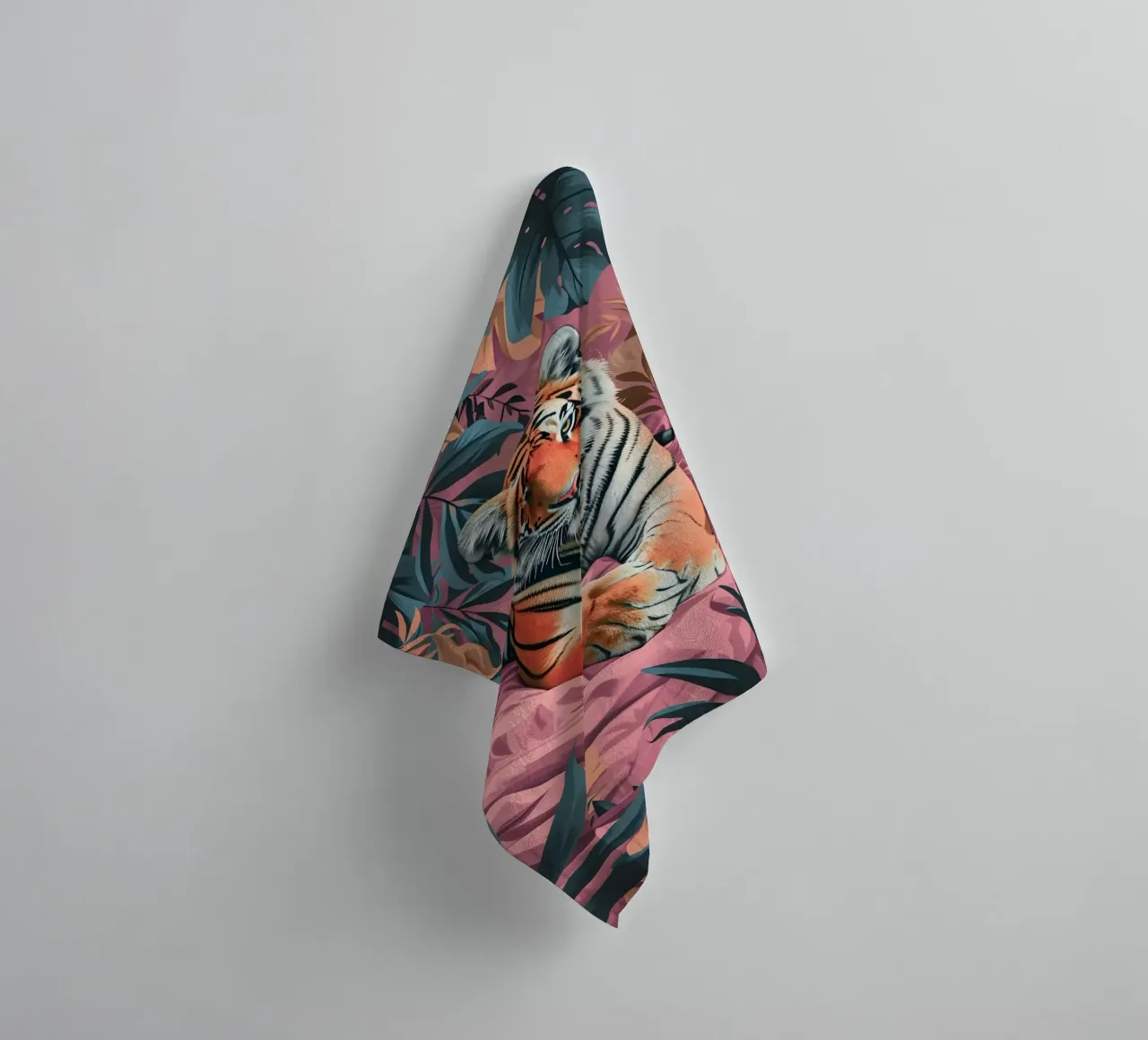 Majestic Tiger in Tropical Pink Jungle | Bold Pop Art Print towel by NorwesClub
