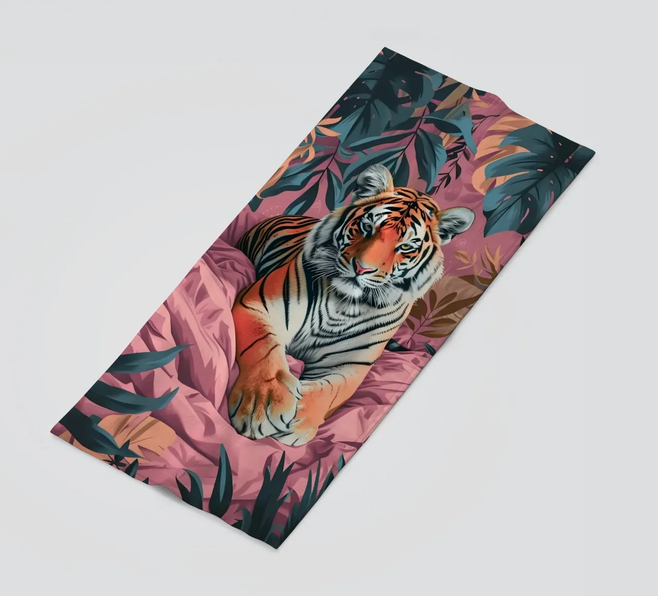 Majestic Tiger in Tropical Pink Jungle | Bold Pop Art Print beach towel by NorwesClub