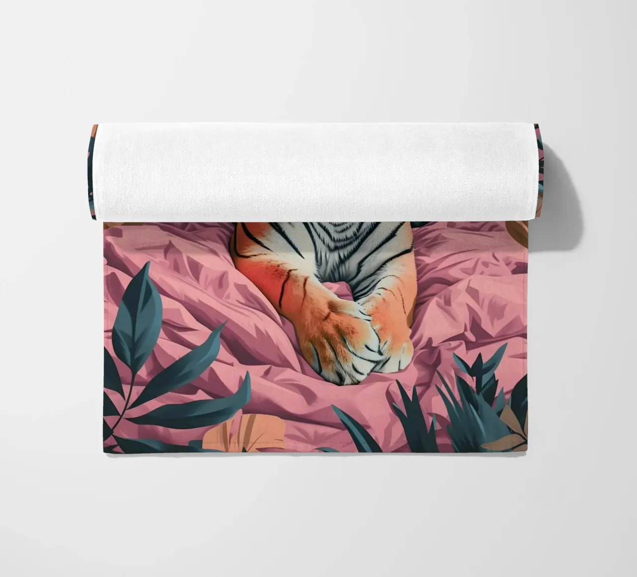 Majestic Tiger in Tropical Pink Jungle | Bold Pop Art Print beach towel by NorwesClub