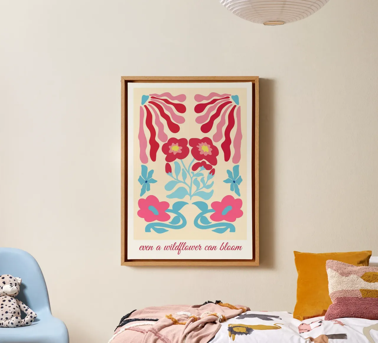"Wildflower Can Bloom" Astratto | Folk Art Floreale Empowermen tela con Cornice a cassetta da NorwesClub