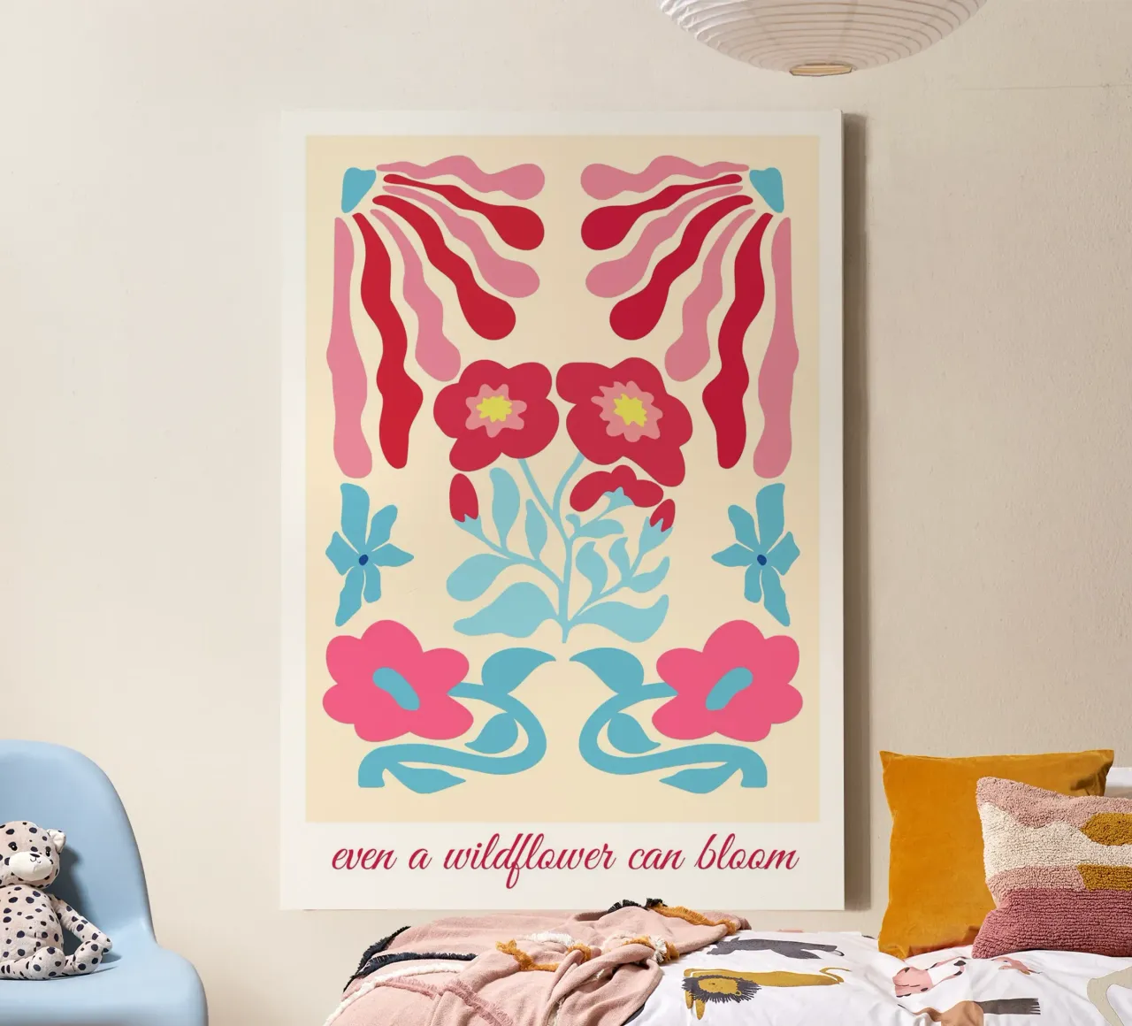 "Wildflower Can Bloom" Astratto | Folk Art Floreale Empowermen tela con Cornice a cassetta da NorwesClub