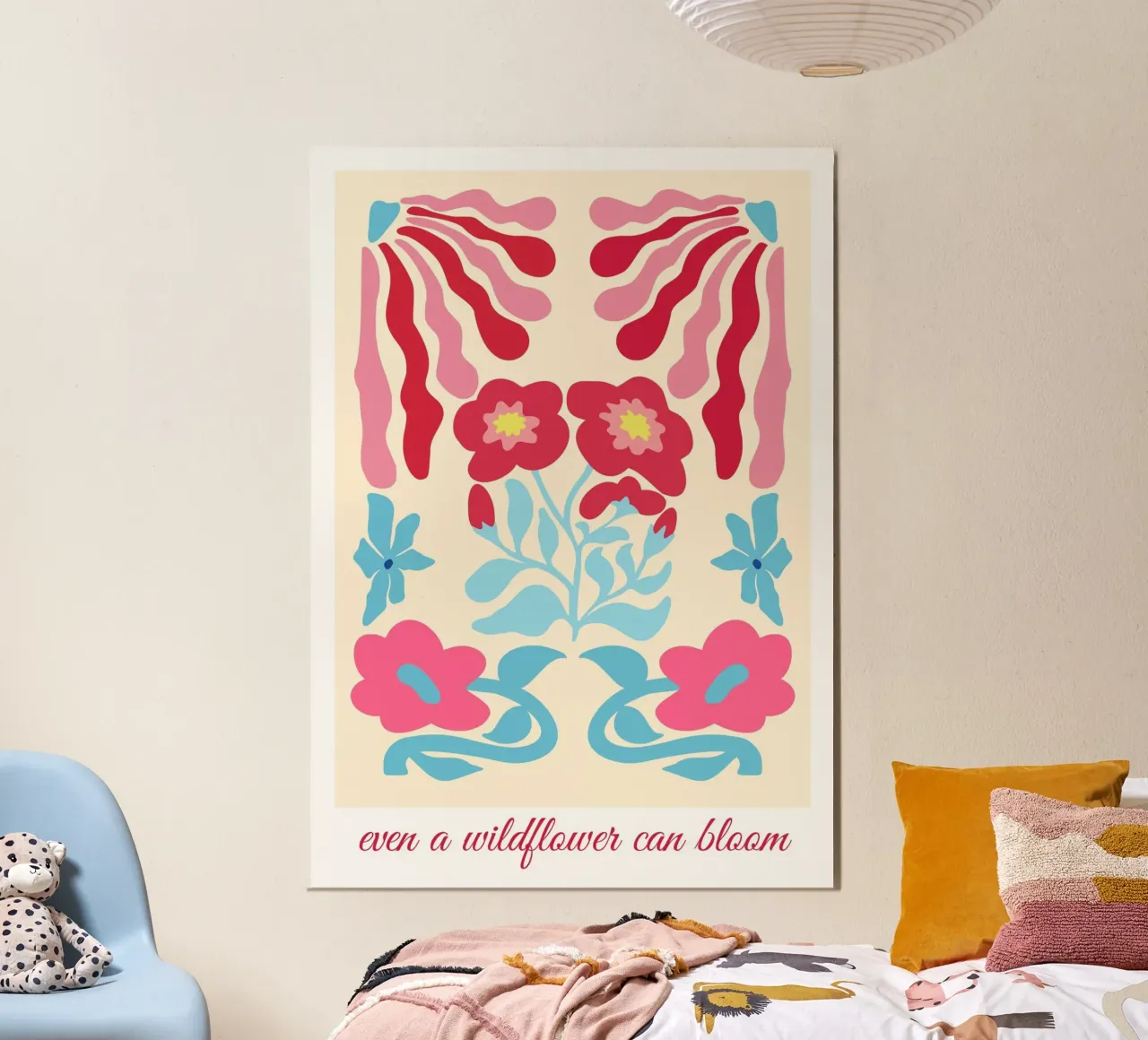 "Wildflower Can Bloom" Astratto | Folk Art Floreale Empowermen poster con telaio in plastica da NorwesClub