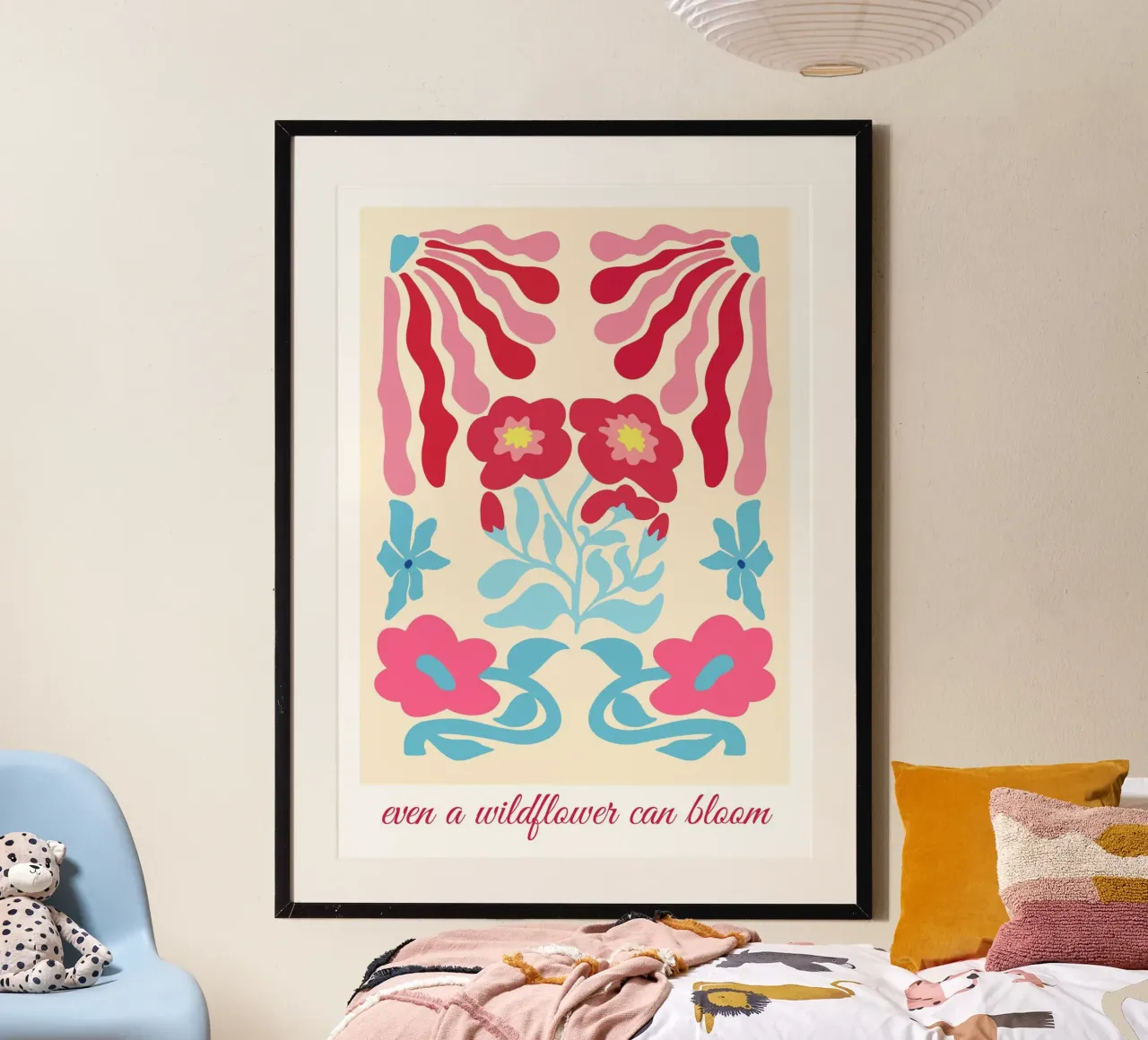 "Wildflower Can Bloom" Astratto | Folk Art Floreale Empowermen poster con telaio in plastica da NorwesClub